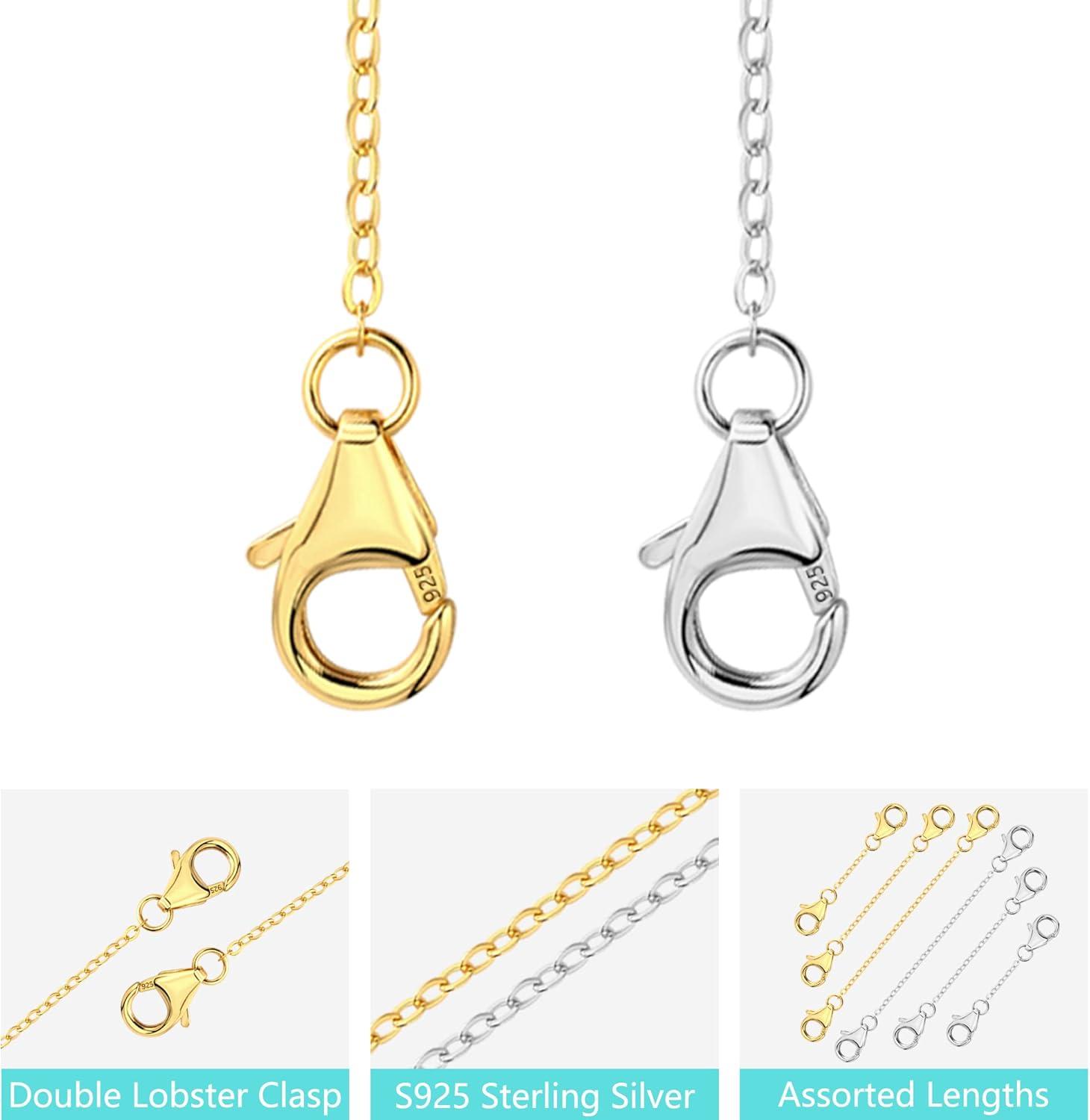 LANCHARMED 3 Pcs 925 Sterling Silver Necklace Extenders Gold Plated Durable Strong Removable Necklace Bracelet Anklet Extension Chain Extenders for Jewelry Making 1 2 3 Inch(Gold)