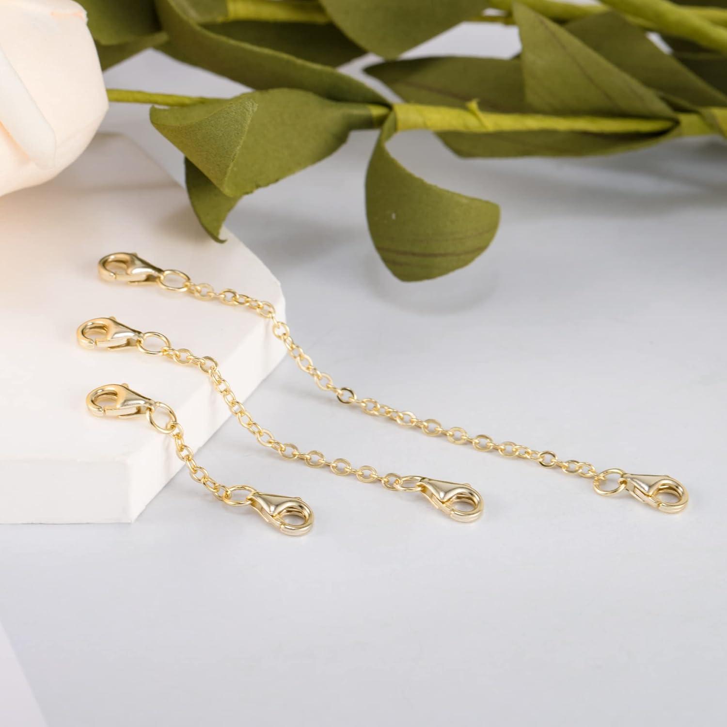 LANCHARMED 3 Pcs 925 Sterling Silver Necklace Extenders Gold Plated Durable Strong Removable Necklace Bracelet Anklet Extension Chain Extenders for Jewelry Making 1 2 3 Inch(Gold)