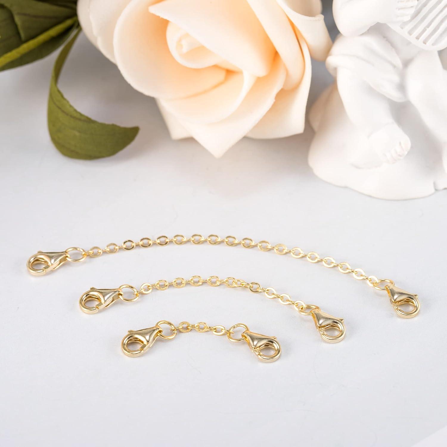 LANCHARMED 3 Pcs 925 Sterling Silver Necklace Extenders Gold Plated Durable Strong Removable Necklace Bracelet Anklet Extension Chain Extenders for Jewelry Making 1 2 3 Inch(Gold)