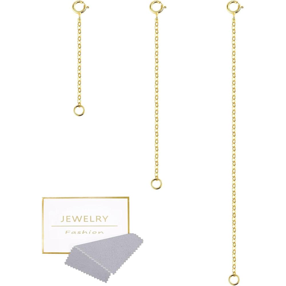 3 Pcs 925 Sterling Silver Necklace Extenders for Women Durable Strong Removable Necklace Bracelet Anklet Extension Jewelry Making Chains(2 4 6 Inch  Gold)