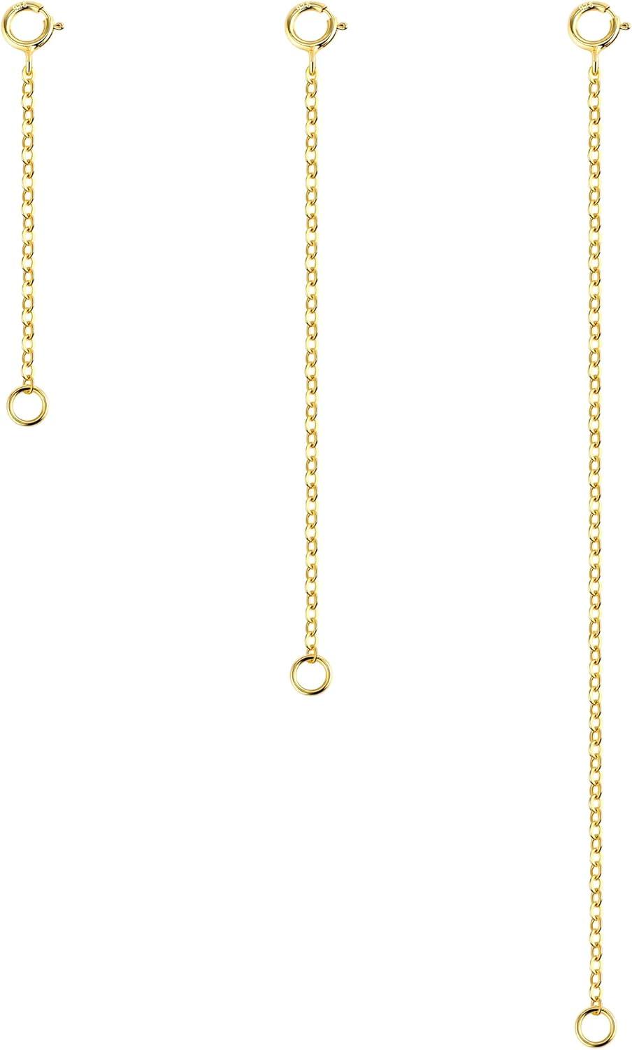 3 Pcs 925 Sterling Silver Necklace Extenders for Women Durable Strong Removable Necklace Bracelet Anklet Extension Jewelry Making Chains(2 4 6 Inch  Gold)