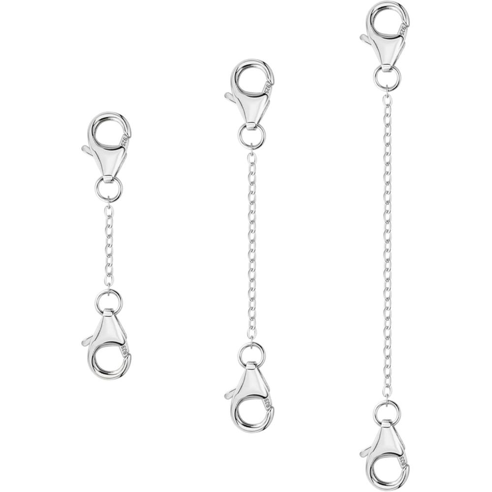 LANCHARMED 3 Pcs 925 Sterling Silver Necklace Extenders Gold Plated Durable Strong Removable Necklace Bracelet Anklet Extension Chain Extenders for Jewelry Making 1 2 3 Inch(White Gold)