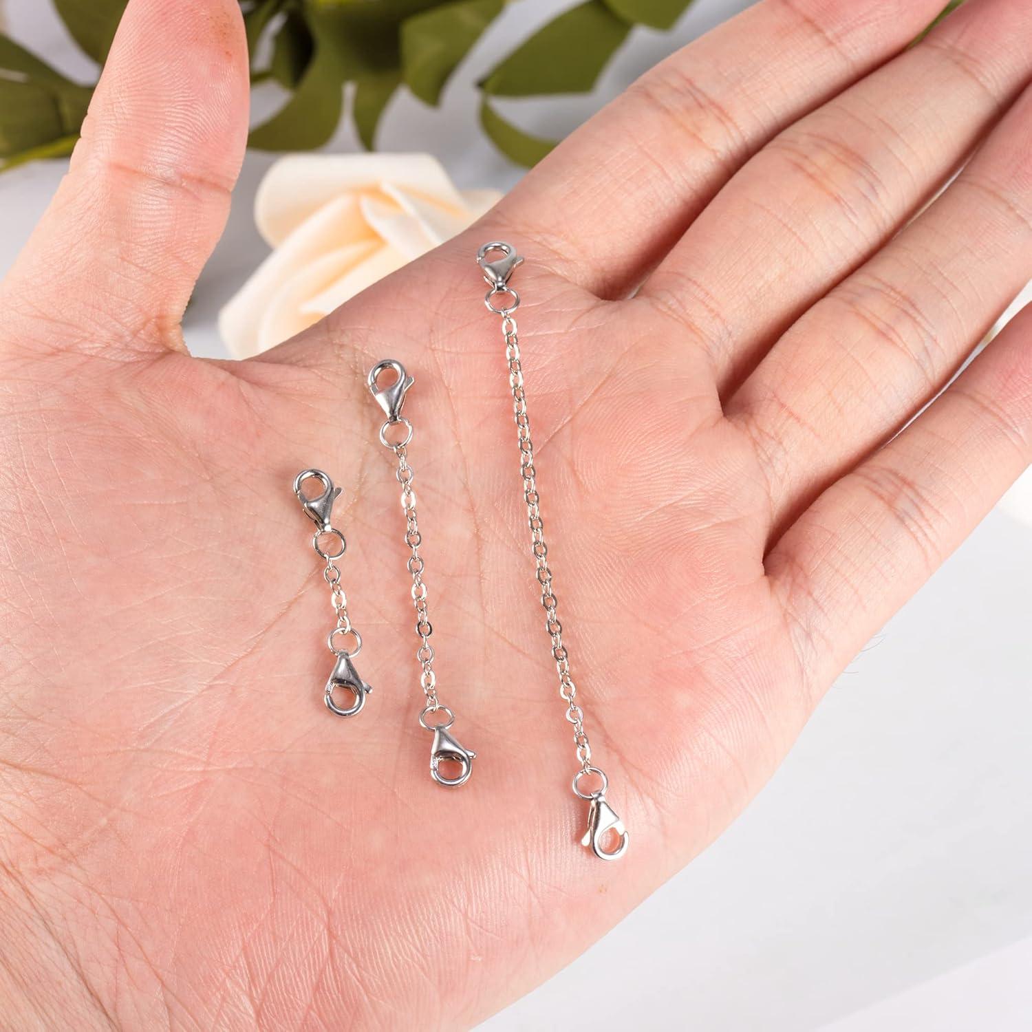 LANCHARMED 3 Pcs 925 Sterling Silver Necklace Extenders Gold Plated Durable Strong Removable Necklace Bracelet Anklet Extension Chain Extenders for Jewelry Making 1 2 3 Inch(White Gold)