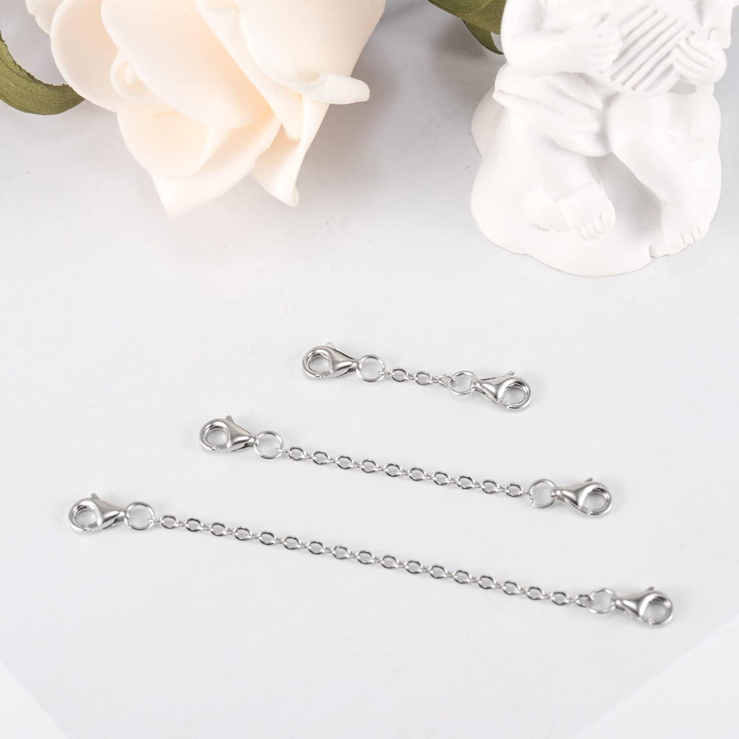 LANCHARMED 3 Pcs 925 Sterling Silver Necklace Extenders Gold Plated Durable Strong Removable Necklace Bracelet Anklet Extension Chain Extenders for Jewelry Making 1 2 3 Inch(White Gold)
