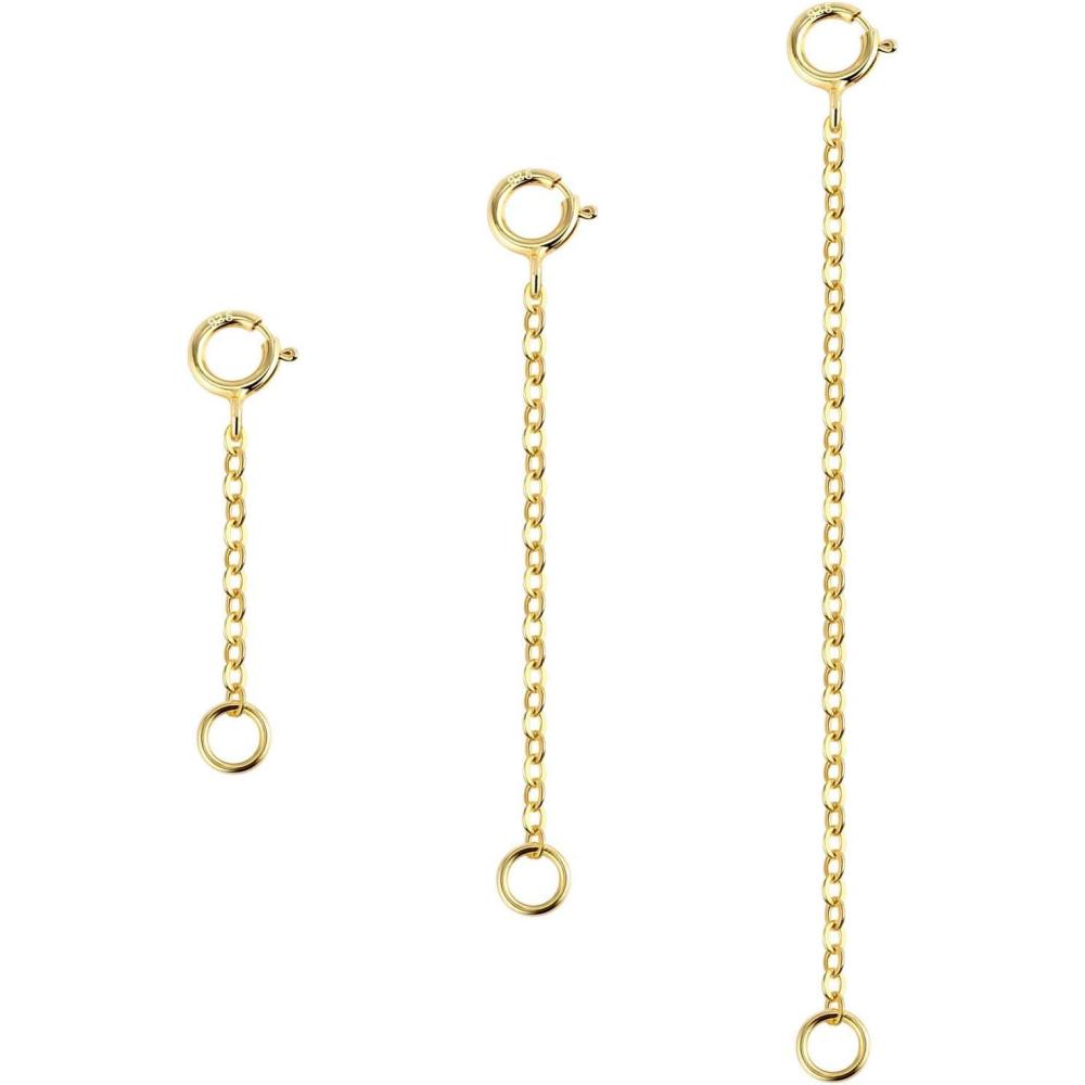 3 Pcs 925 Sterling Silver Necklace Extenders for Women Durable Strong Removable Necklace Bracelet Anklet Extension Jewelry Making Chains(1 2 3 Inch  Gold)