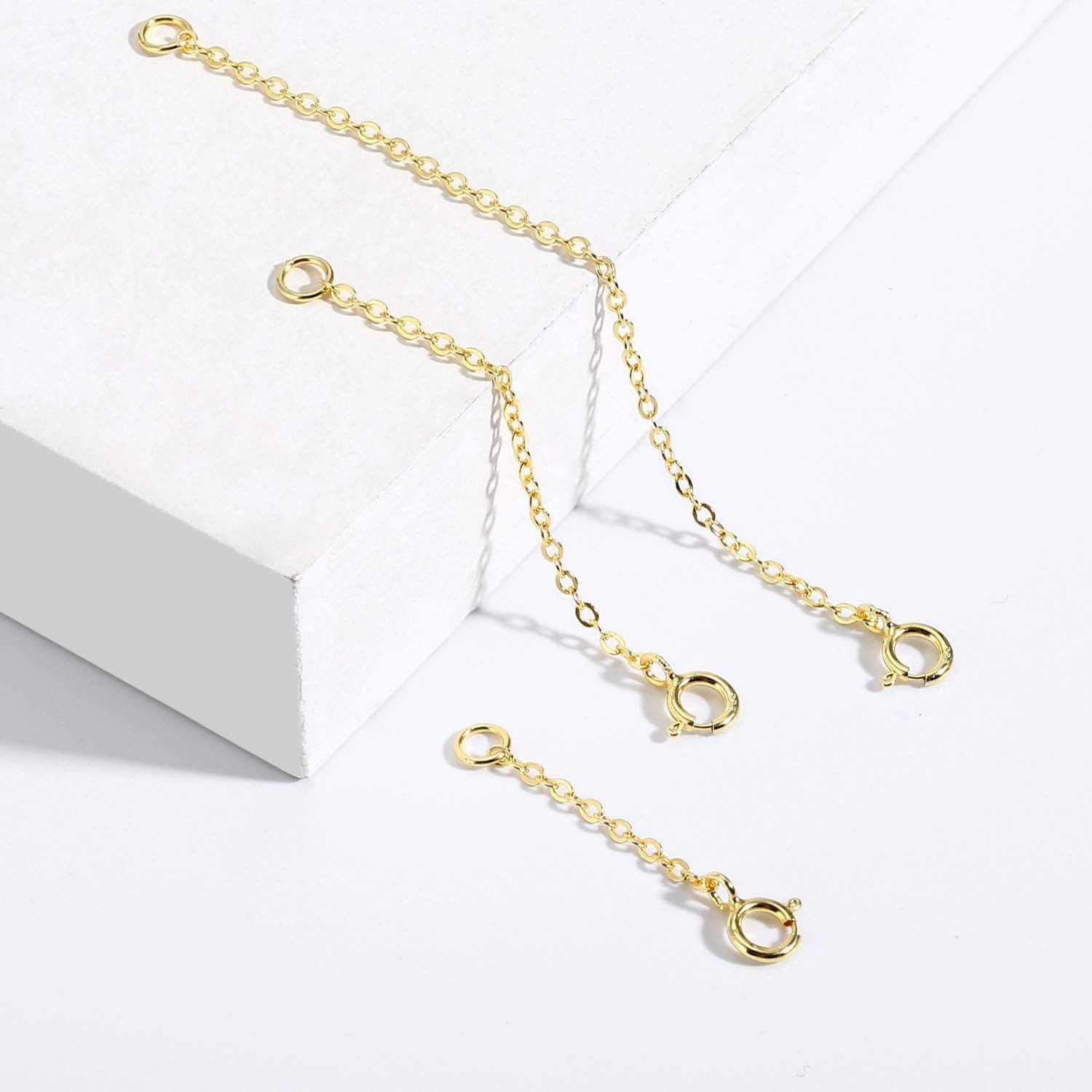 3 Pcs 925 Sterling Silver Necklace Extenders for Women Durable Strong Removable Necklace Bracelet Anklet Extension Jewelry Making Chains(1 2 3 Inch  Gold)