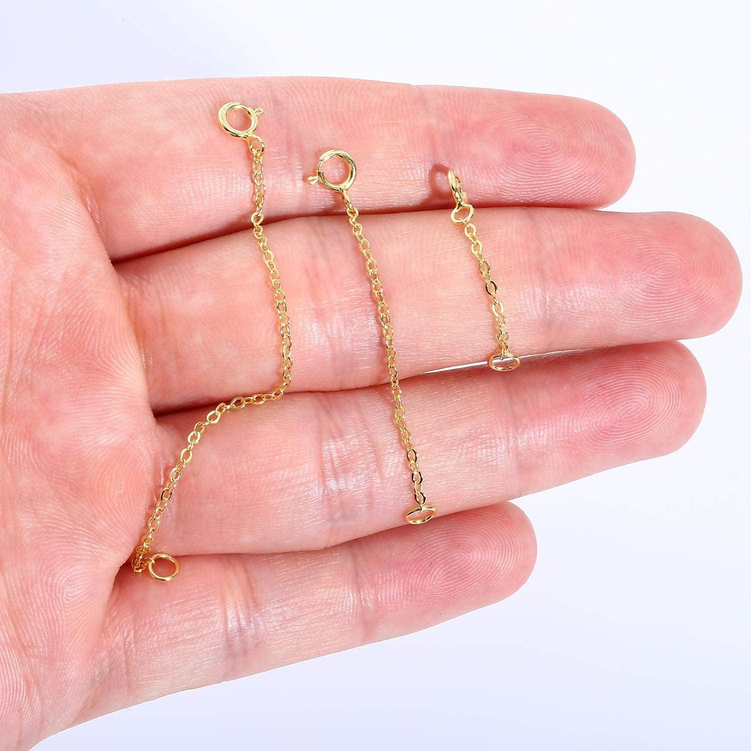 3 Pcs 925 Sterling Silver Necklace Extenders for Women Durable Strong Removable Necklace Bracelet Anklet Extension Jewelry Making Chains(1 2 3 Inch  Gold)