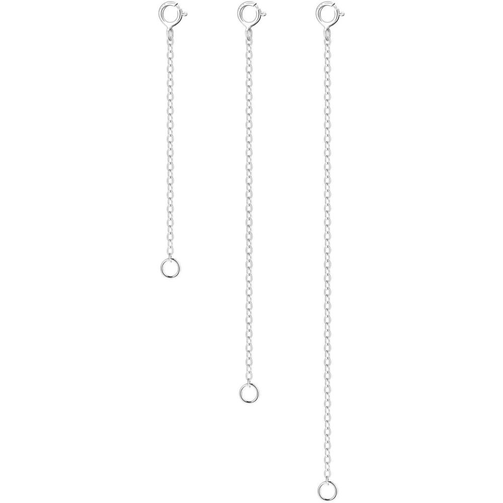 3 Pcs 925 Sterling Silver Necklace Extenders for Women Durable Strong Removable Necklace Bracelet Anklet Extension Jewelry Making Chains(2 3 4 Inch  Silver)