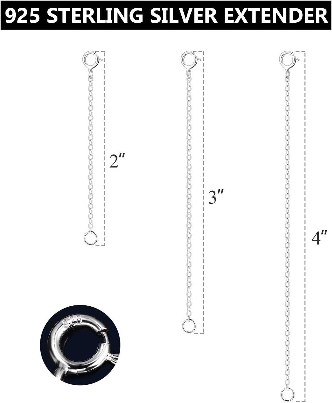 3 Pcs 925 Sterling Silver Necklace Extenders for Women Durable Strong Removable Necklace Bracelet Anklet Extension Jewelry Making Chains(2 3 4 Inch  Silver)