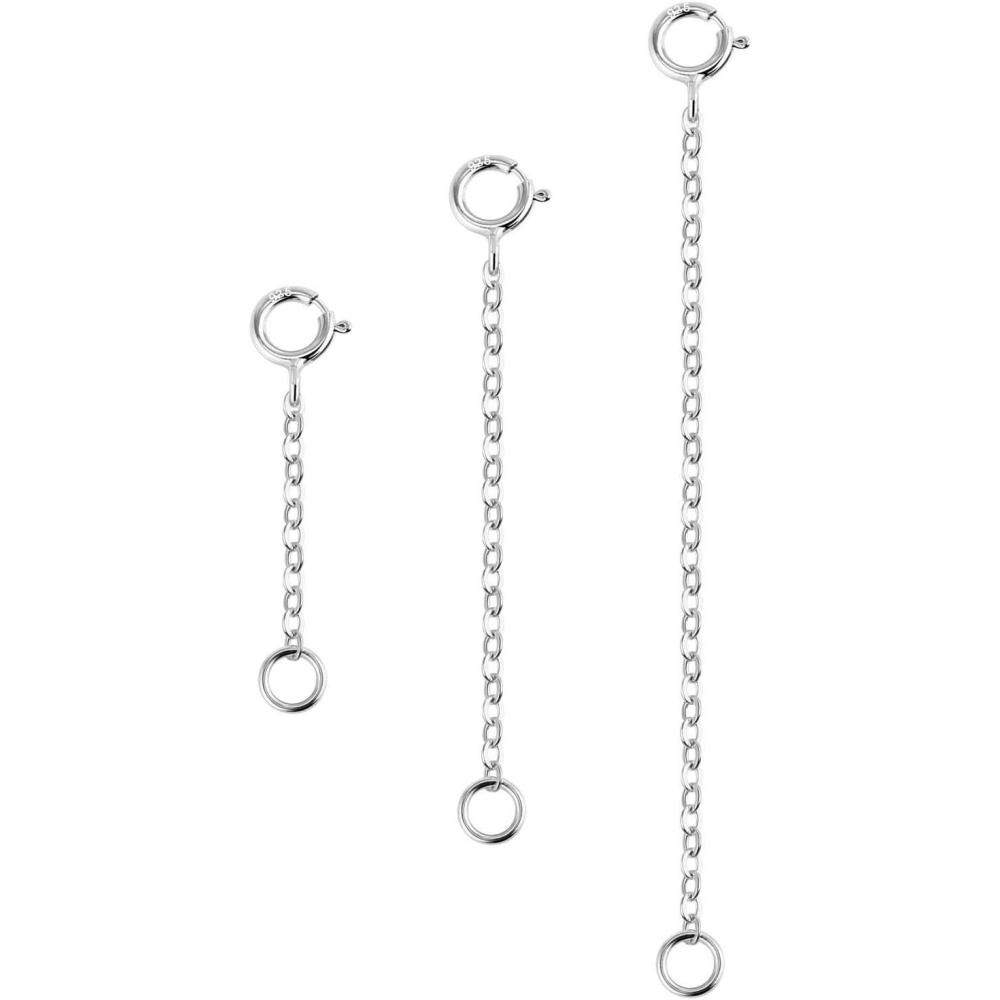3 Pcs 925 Sterling Silver Necklace Extenders for Women Durable Strong Removable Necklace Bracelet Anklet Extension Jewelry Making Chains(1 2 3 Inch  Silver)