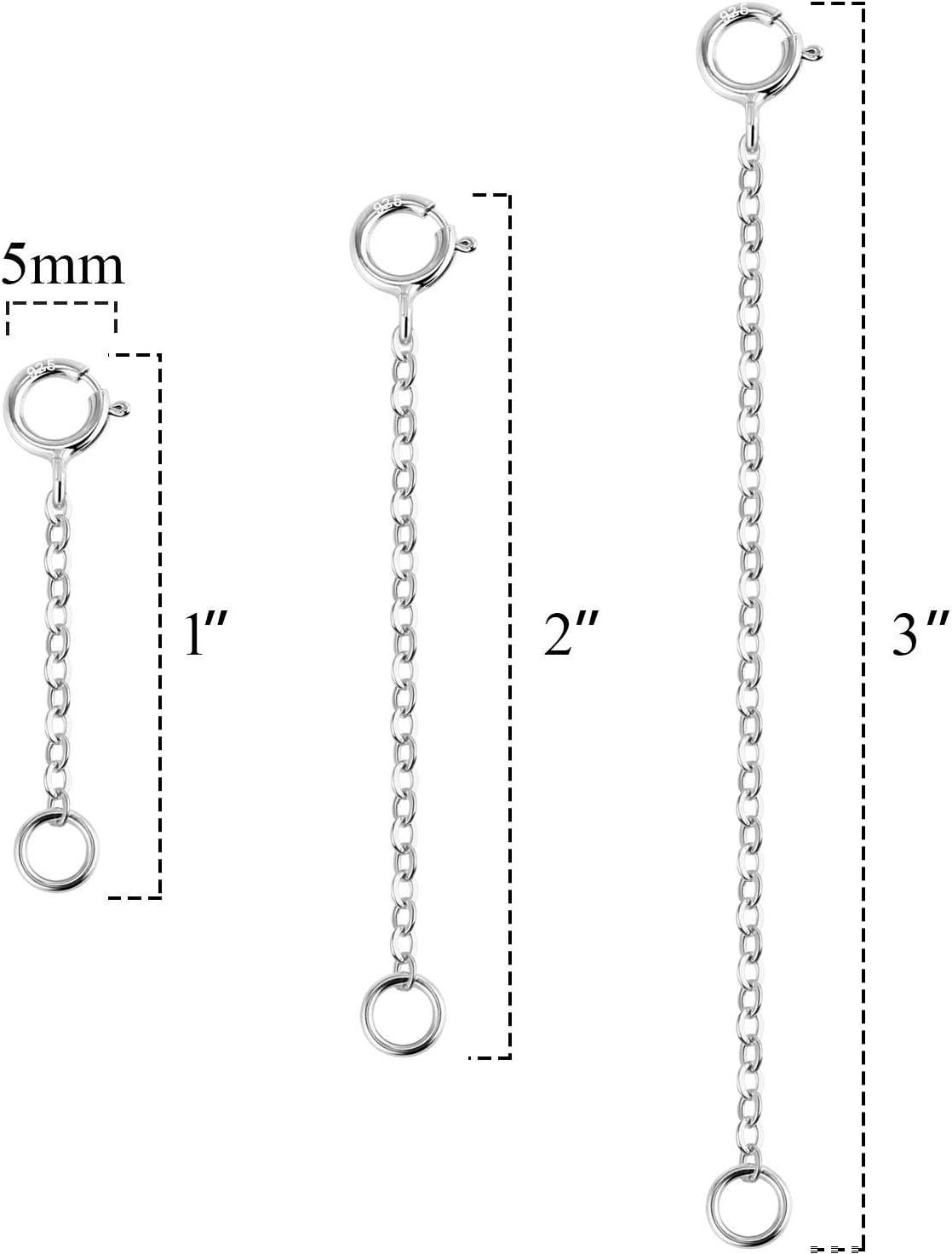 3 Pcs 925 Sterling Silver Necklace Extenders for Women Durable Strong Removable Necklace Bracelet Anklet Extension Jewelry Making Chains(1 2 3 Inch  Silver)