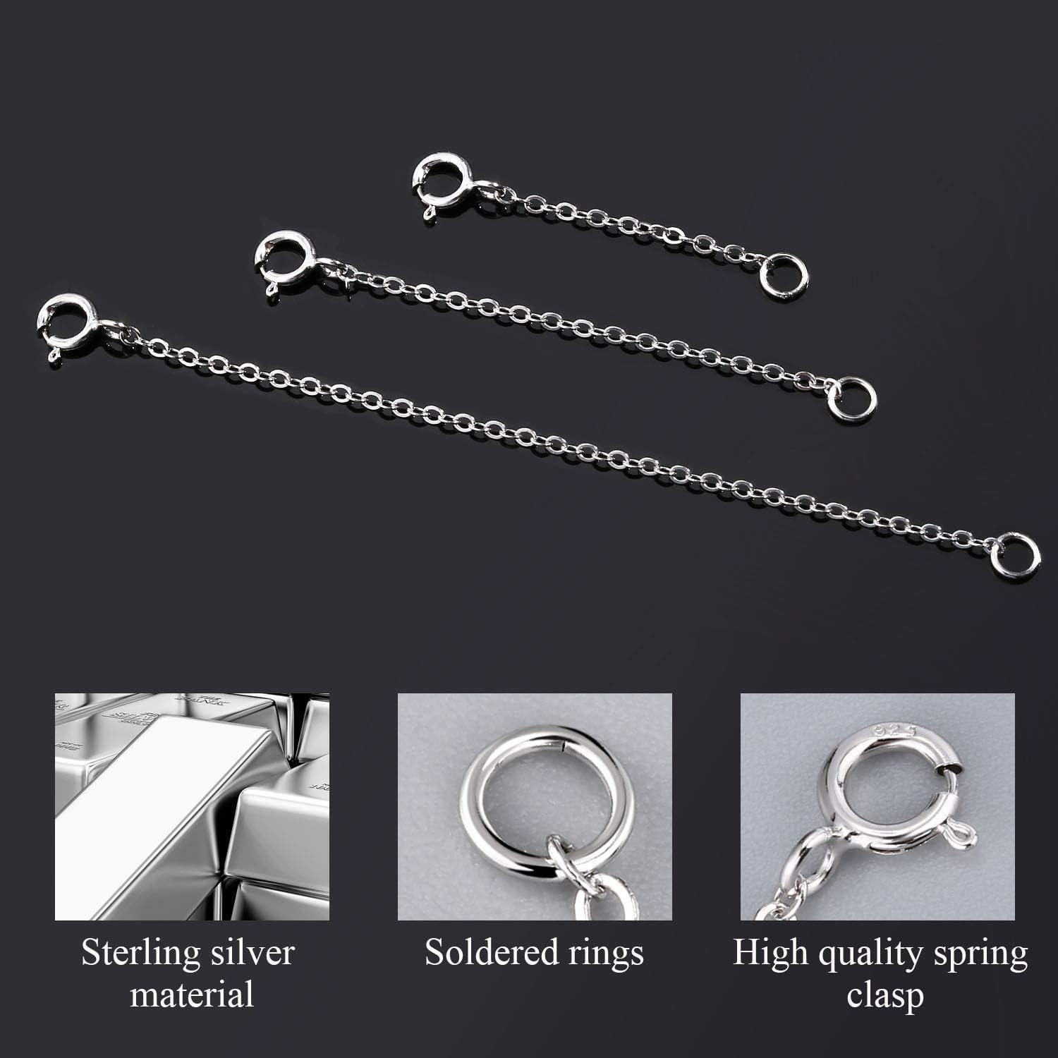 3 Pcs 925 Sterling Silver Necklace Extenders for Women Durable Strong Removable Necklace Bracelet Anklet Extension Jewelry Making Chains(1 2 3 Inch  Silver)
