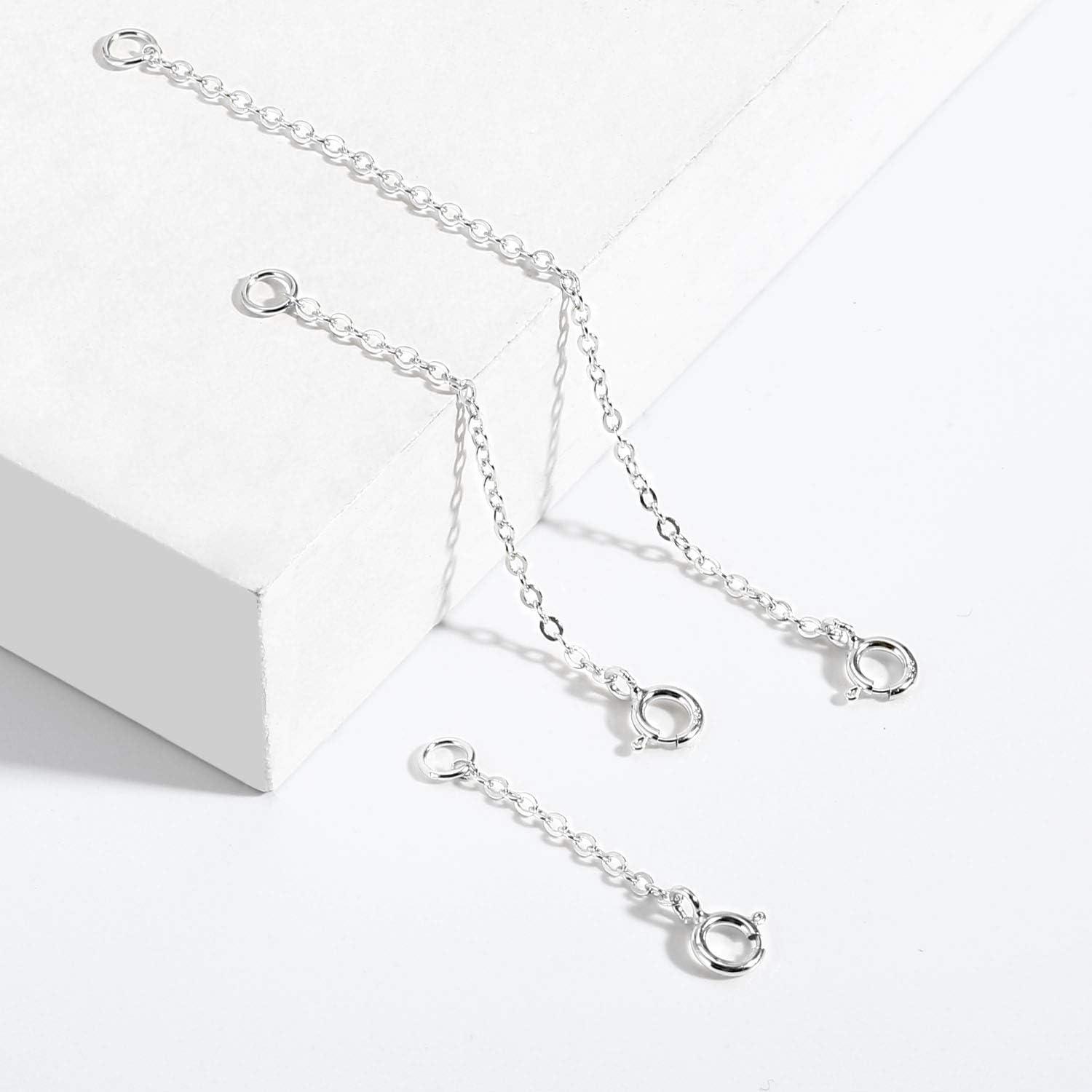 3 Pcs 925 Sterling Silver Necklace Extenders for Women Durable Strong Removable Necklace Bracelet Anklet Extension Jewelry Making Chains(1 2 3 Inch  Silver)