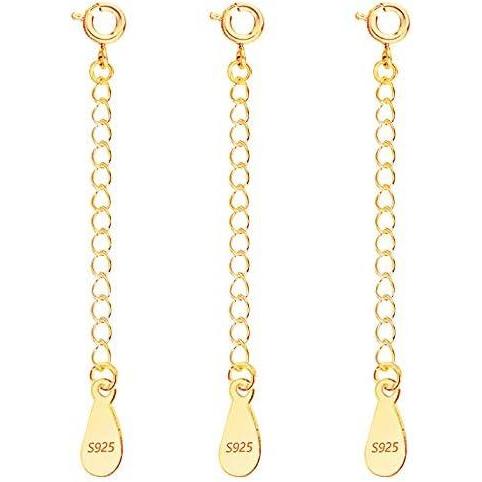 LANCHARMED 3 Pcs Necklace Extender, 925 Sterling Silver Extension for Jewelry Necklace Bracelet Anklet Extenders for Women Jewelry Making Chains 2 inch, Silver(3 Golden Extension Chains)