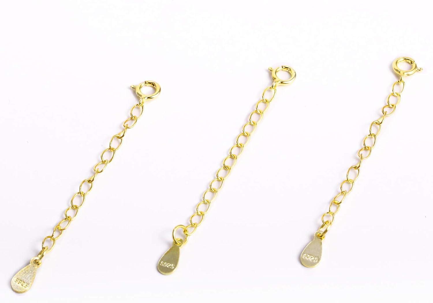 LANCHARMED 3 Pcs Necklace Extender, 925 Sterling Silver Extension for Jewelry Necklace Bracelet Anklet Extenders for Women Jewelry Making Chains 2 inch, Silver(3 Golden Extension Chains)