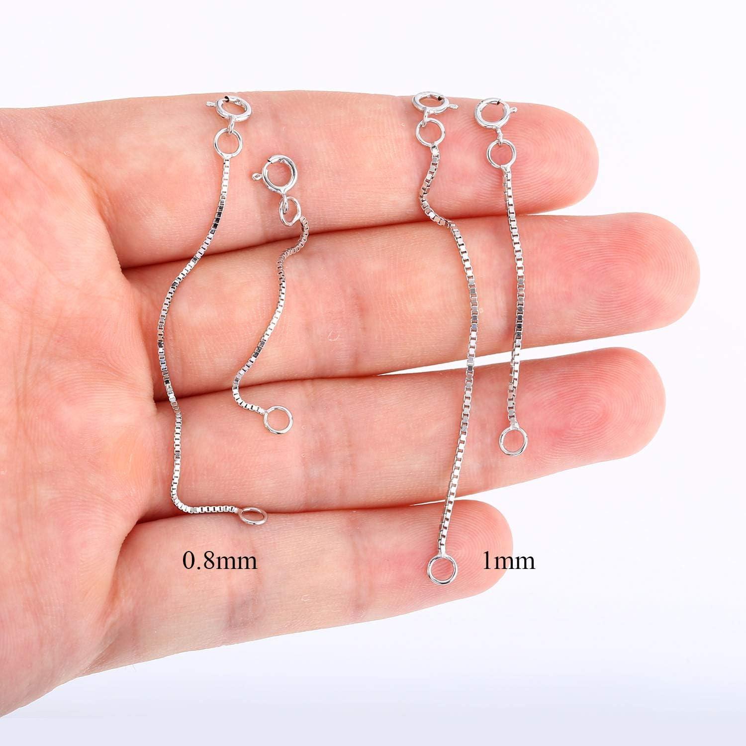 LANCHARMED 3 Pcs 925 Sterling Silver Box Chain Necklace Extenders | Durable Strong Removable Necklace Bracelet Anklet Extension Jewelry Making Chains (2 3 4 Inch, 0.8/1mm)(0.8mm)