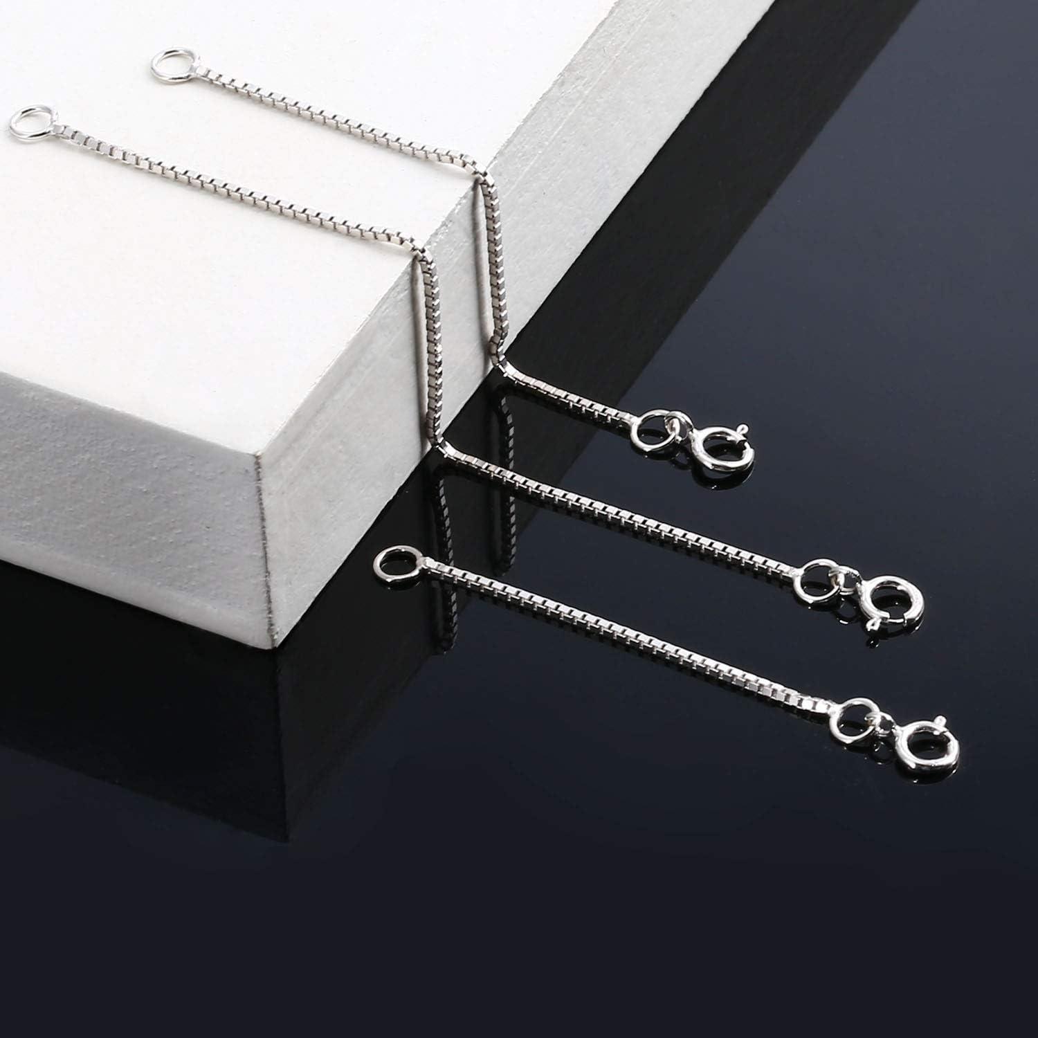 LANCHARMED 3 Pcs 925 Sterling Silver Box Chain Necklace Extenders | Durable Strong Removable Necklace Bracelet Anklet Extension Jewelry Making Chains (2 3 4 Inch, 0.8/1mm)(1mm)