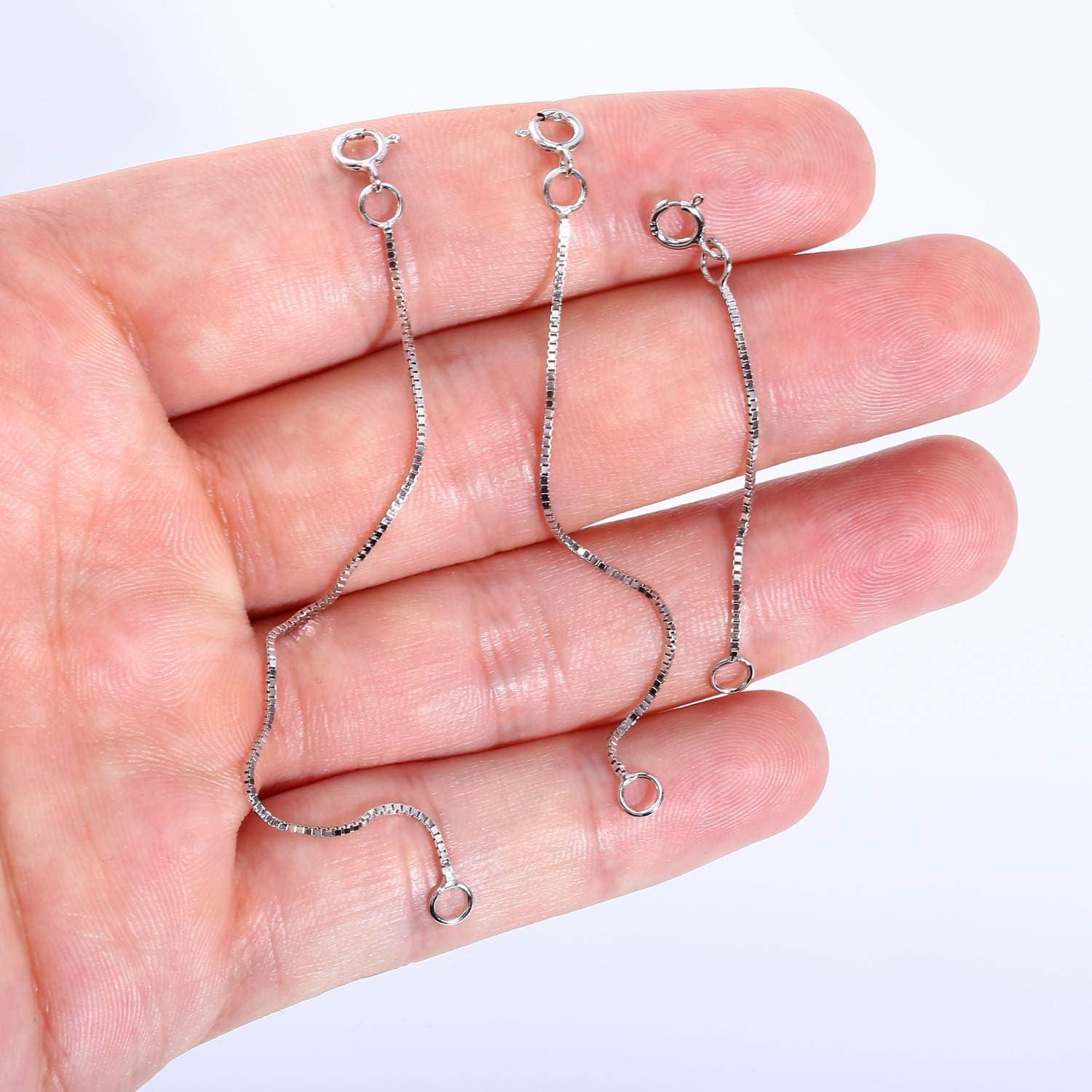 LANCHARMED 3 Pcs 925 Sterling Silver Box Chain Necklace Extenders | Durable Strong Removable Necklace Bracelet Anklet Extension Jewelry Making Chains (2 3 4 Inch, 0.8/1mm)(1mm)