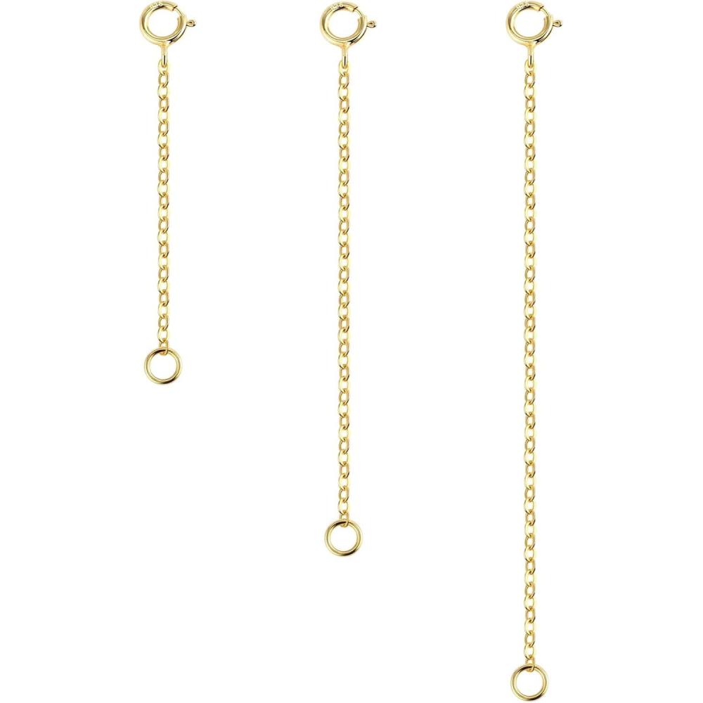 3 Pcs 925 Sterling Silver Necklace Extenders for Women Durable Strong Removable Necklace Bracelet Anklet Extension Jewelry Making Chains(2 3 4 Inch  Gold)