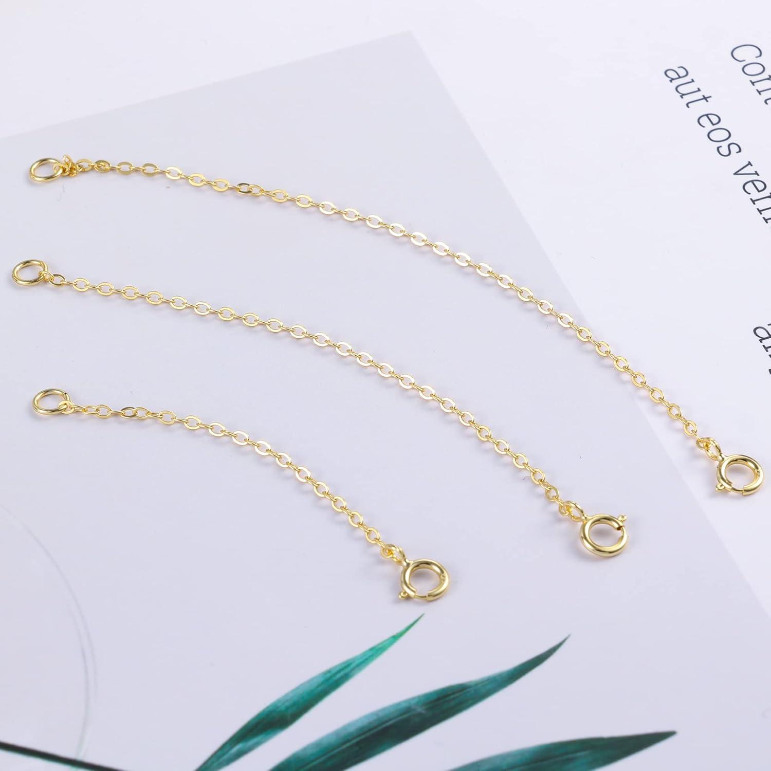 3 Pcs 925 Sterling Silver Necklace Extenders for Women Durable Strong Removable Necklace Bracelet Anklet Extension Jewelry Making Chains(2 3 4 Inch  Gold)