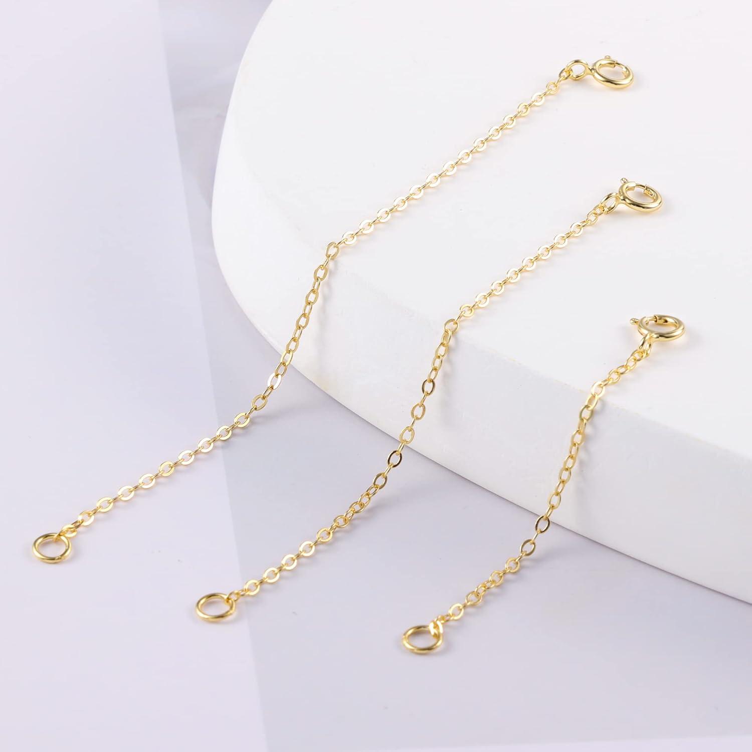 3 Pcs 925 Sterling Silver Necklace Extenders for Women Durable Strong Removable Necklace Bracelet Anklet Extension Jewelry Making Chains(2 3 4 Inch  Gold)