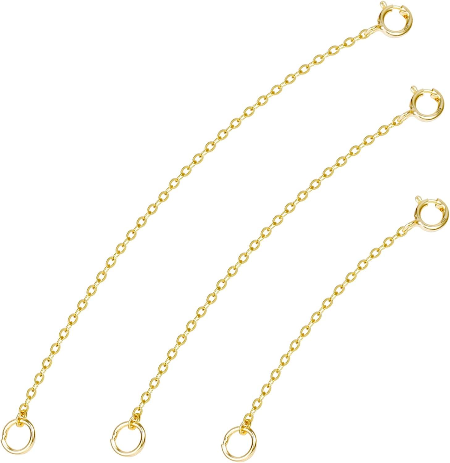 3 Pcs 925 Sterling Silver Necklace Extenders for Women Durable Strong Removable Necklace Bracelet Anklet Extension Jewelry Making Chains(2 3 4 Inch  Gold)