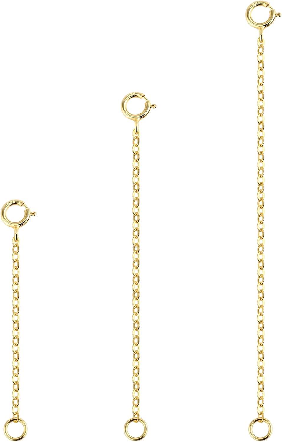 3 Pcs 925 Sterling Silver Necklace Extenders for Women Durable Strong Removable Necklace Bracelet Anklet Extension Jewelry Making Chains(2 3 4 Inch  Gold)