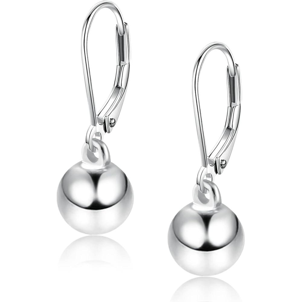Lancharmed Drop Ball Earrings for Women 925 Sterling Silver Post Dangle EarringsHypoallergenic Earings for Jewelry Gifts(A-Silver)