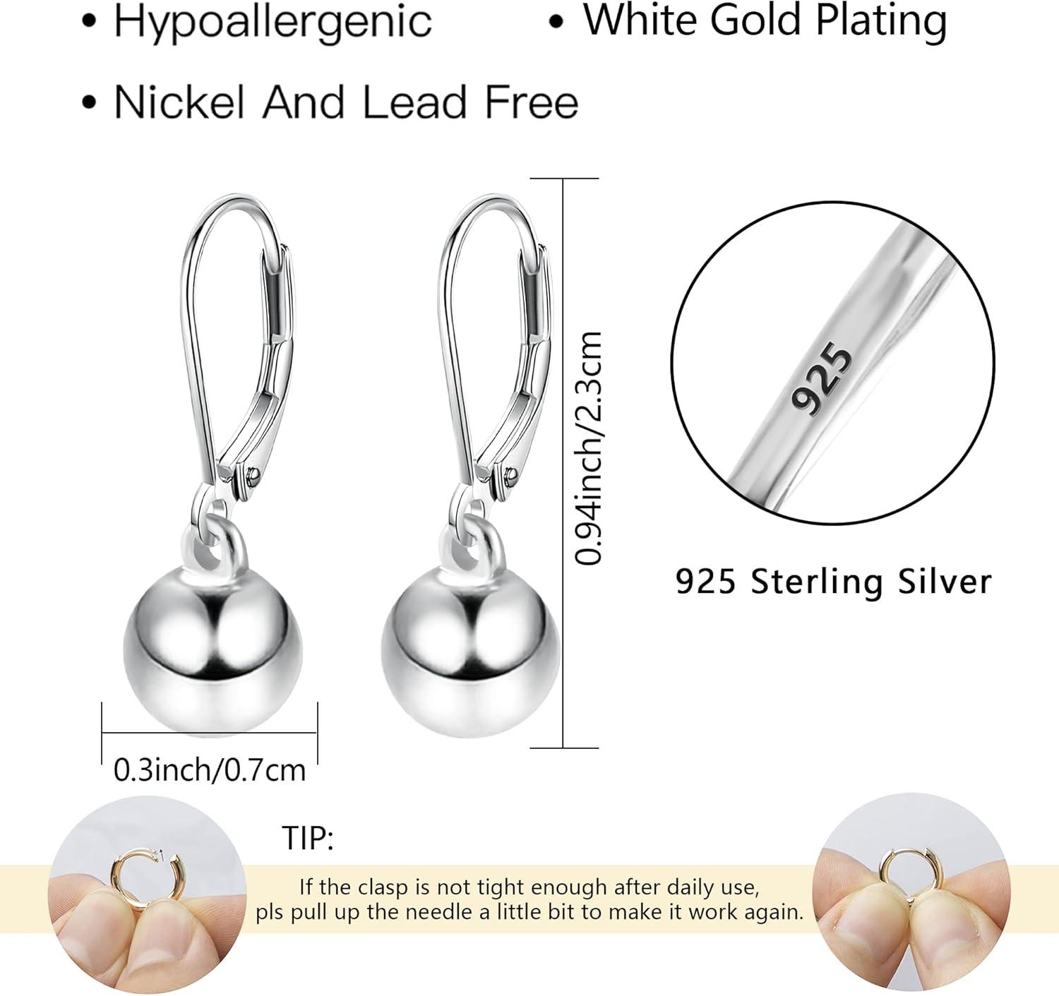 Lancharmed Drop Ball Earrings for Women 925 Sterling Silver Post Dangle EarringsHypoallergenic Earings for Jewelry Gifts(A-Silver)