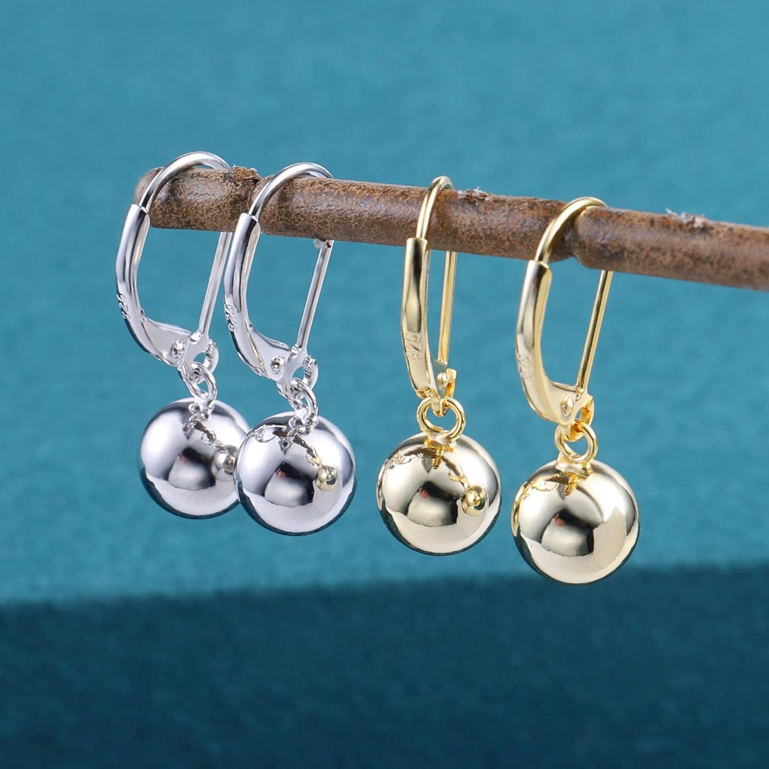 Lancharmed Drop Ball Earrings for Women 925 Sterling Silver Post Dangle EarringsHypoallergenic Earings for Jewelry Gifts(A-Silver)