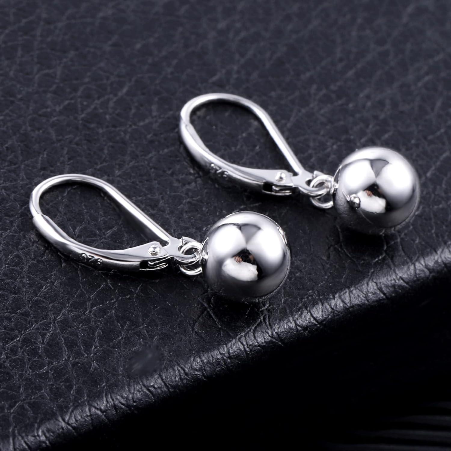 Lancharmed Drop Ball Earrings for Women 925 Sterling Silver Post Dangle EarringsHypoallergenic Earings for Jewelry Gifts(A-Silver)