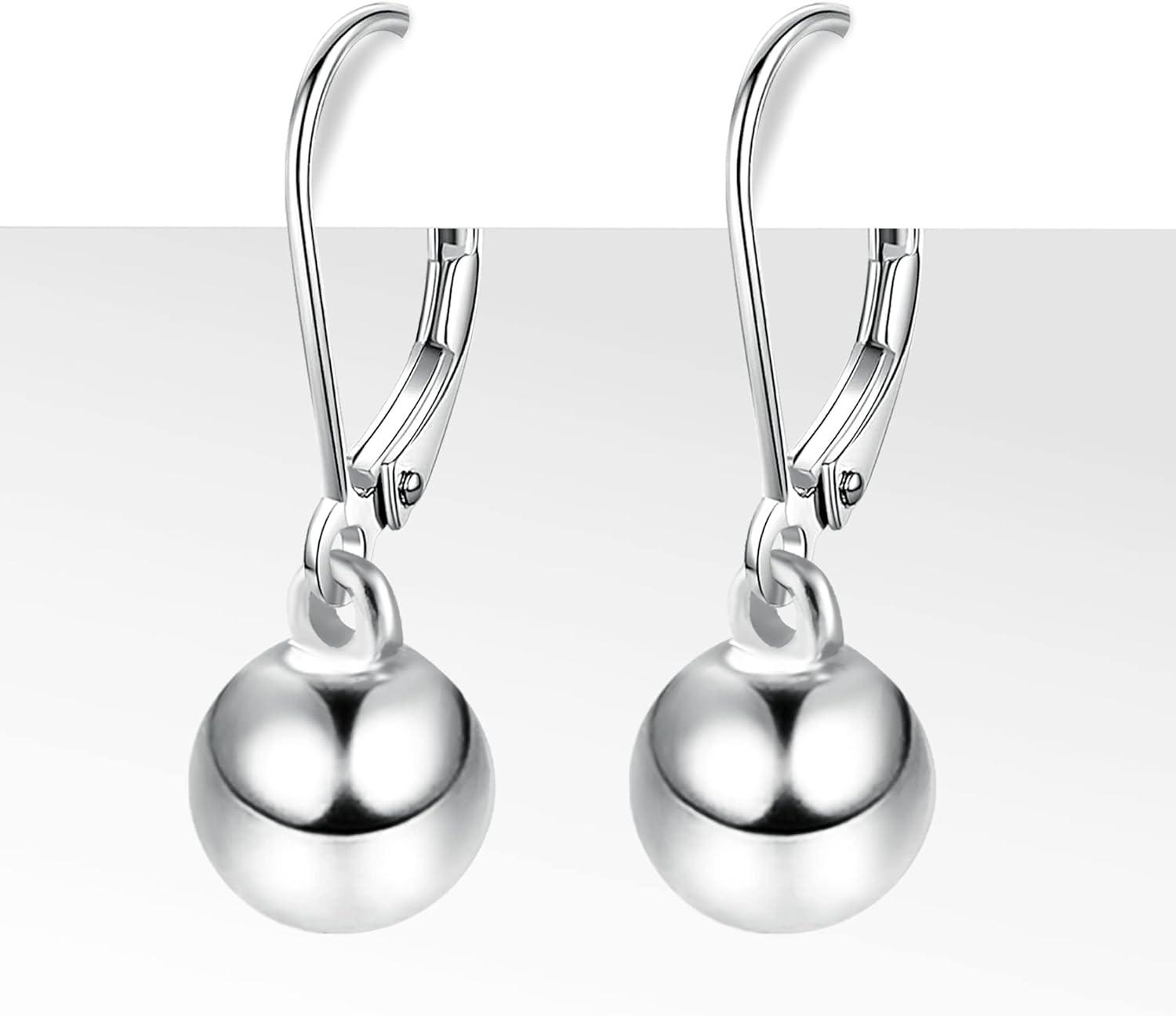 Lancharmed Drop Ball Earrings for Women 925 Sterling Silver Post Dangle EarringsHypoallergenic Earings for Jewelry Gifts(A-Silver)