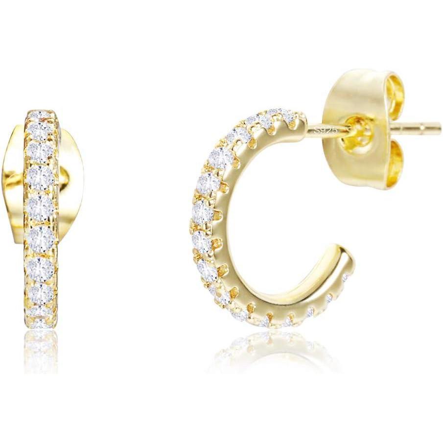 Lancharmed Small Open Hoop Earrings for Women Hypoallergenic Sterling Silver Hoops Open Hoop Earrings(Gold)