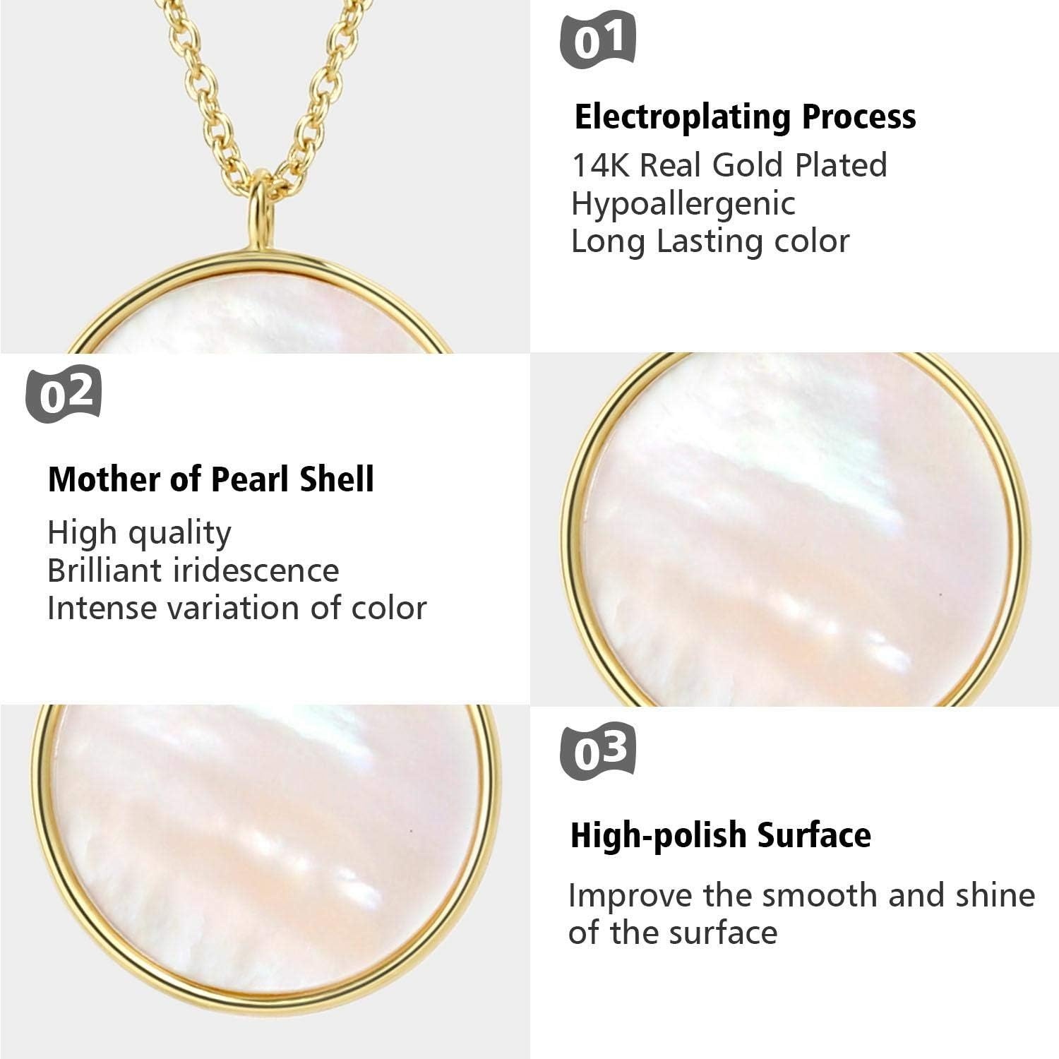 14k Gold Plated Mother of Pearl Shell Pendant Necklaces for Women(14k Gold Necklace)