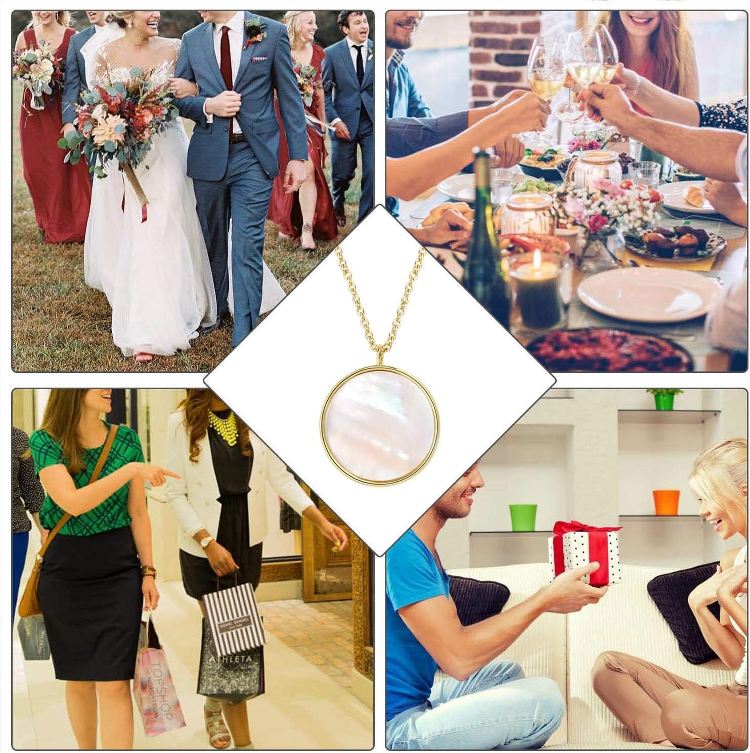 14k Gold Plated Mother of Pearl Shell Pendant Necklaces for Women(14k Gold Necklace)