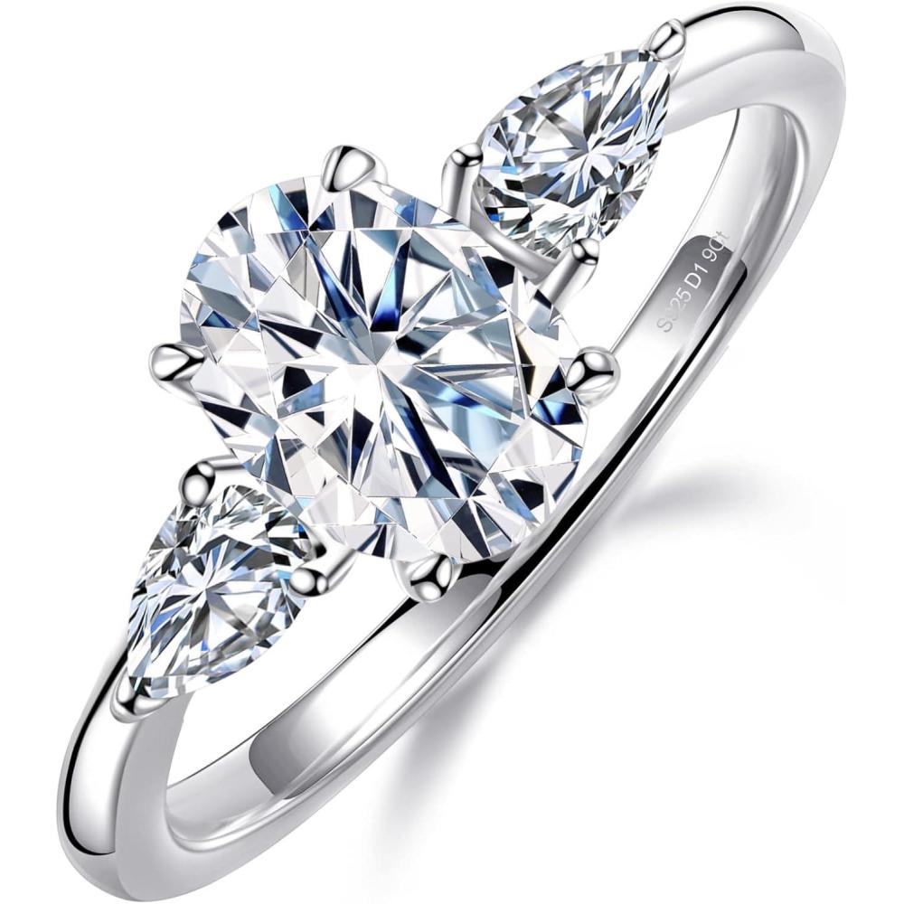 LANCHARMED 1.5ct Radiant Cut Moissanite Rings for Women D Color VVS1 Clarity Lab Created Moissanite Engagement Rings White Gold Plated Promise Ring Jewelry