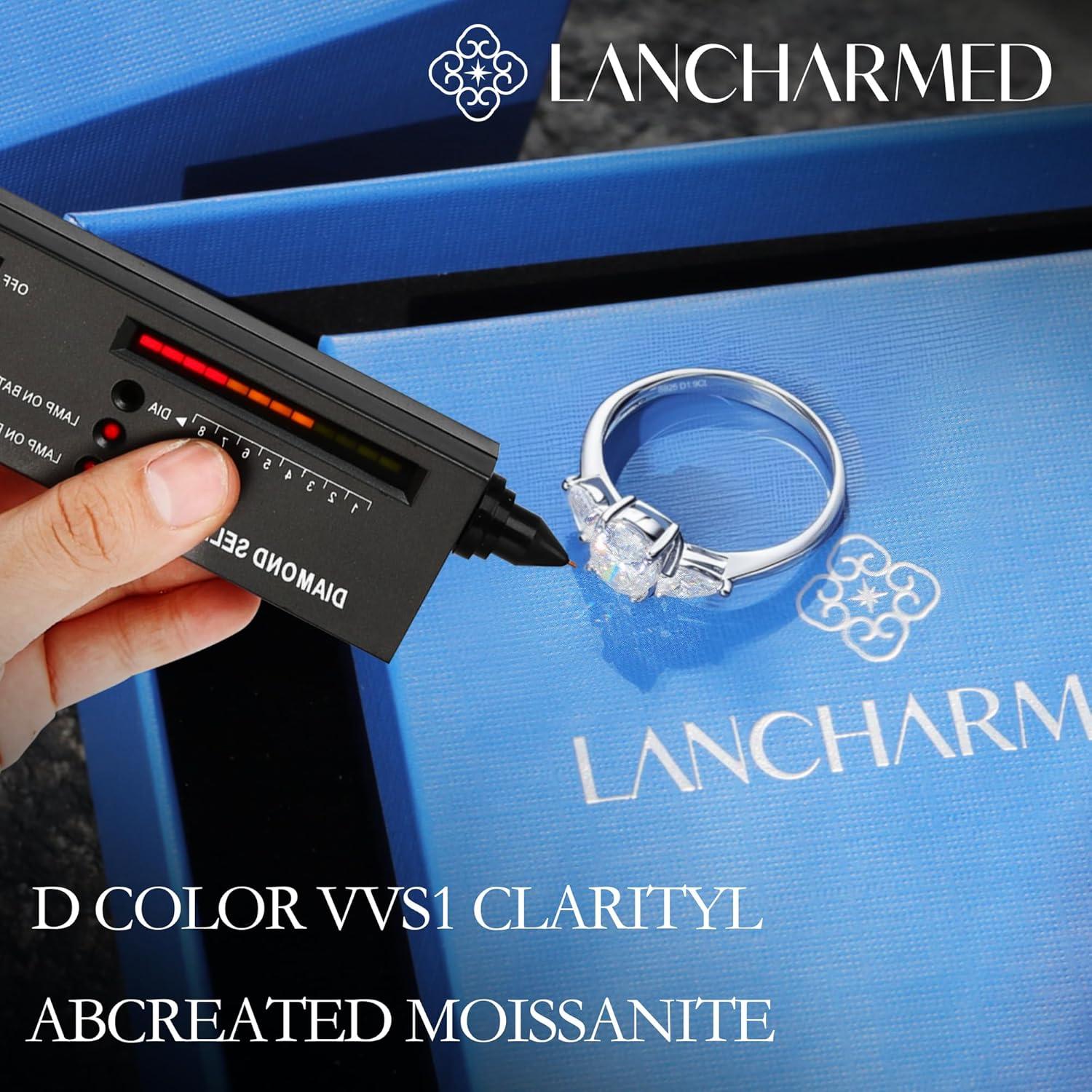 LANCHARMED 1.5ct Radiant Cut Moissanite Rings for Women D Color VVS1 Clarity Lab Created Moissanite Engagement Rings White Gold Plated Promise Ring Jewelry