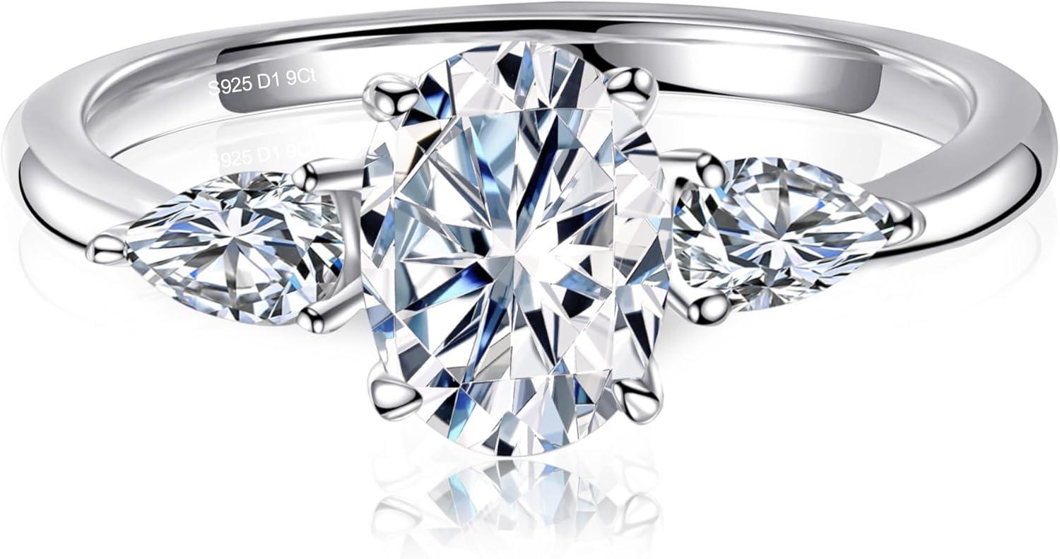 LANCHARMED 1.5ct Radiant Cut Moissanite Rings for Women D Color VVS1 Clarity Lab Created Moissanite Engagement Rings White Gold Plated Promise Ring Jewelry