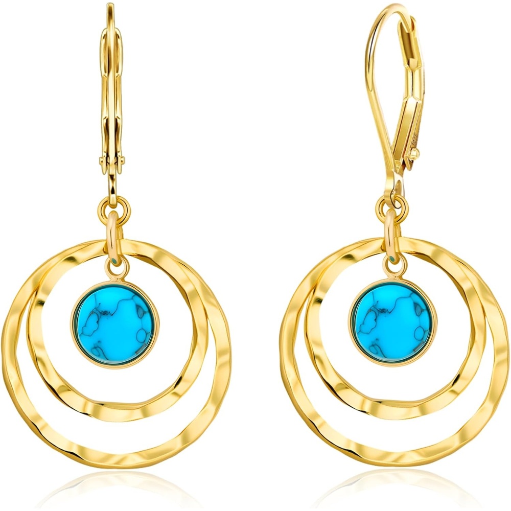 Silver Leverback Earrings for Women Double Circle Dangle Drop Earrings(B-14K Gold)