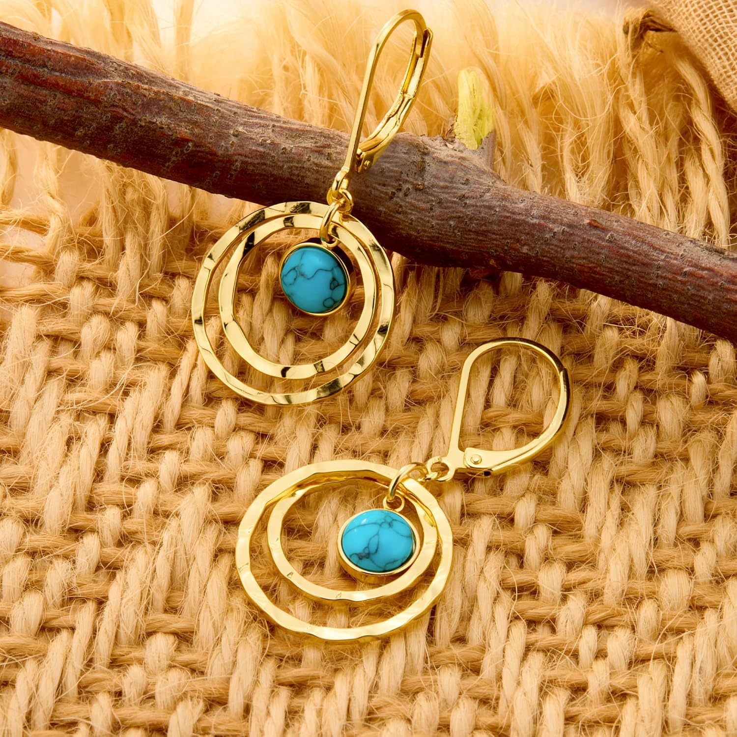 Silver Leverback Earrings for Women Double Circle Dangle Drop Earrings(B-14K Gold)