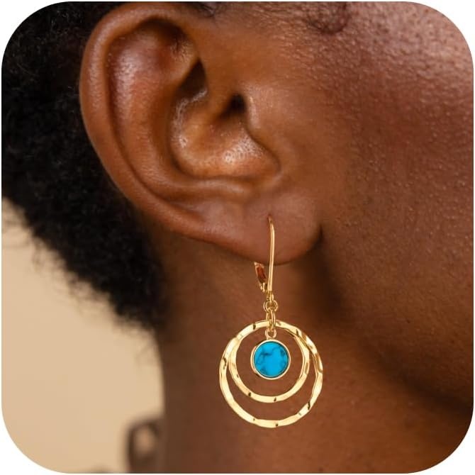 Silver Leverback Earrings for Women Double Circle Dangle Drop Earrings(B-14K Gold)