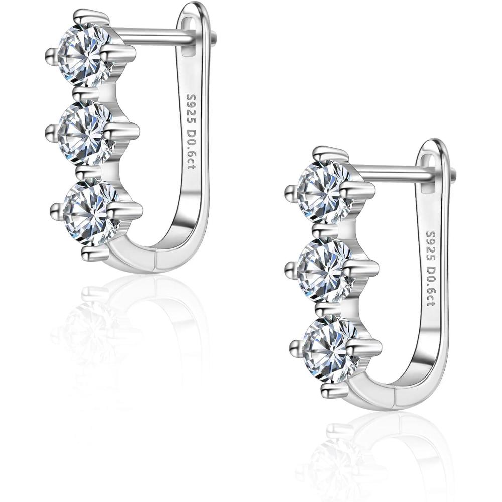 Moissanite Hoop Earrings for Women Lab Created 0.6 Carat-1.8 Carat Diamond Huggie Earrings White Gold Plated D Color Round Cut 925 Sterling Silver Earring GRA Certified(0.6*2 carat)