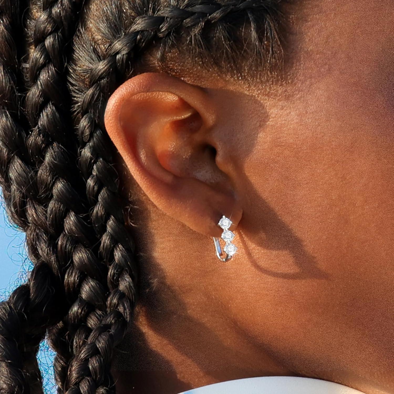 Moissanite Hoop Earrings for Women Lab Created 0.6 Carat-1.8 Carat Diamond Huggie Earrings White Gold Plated D Color Round Cut 925 Sterling Silver Earring GRA Certified(0.6*2 carat)