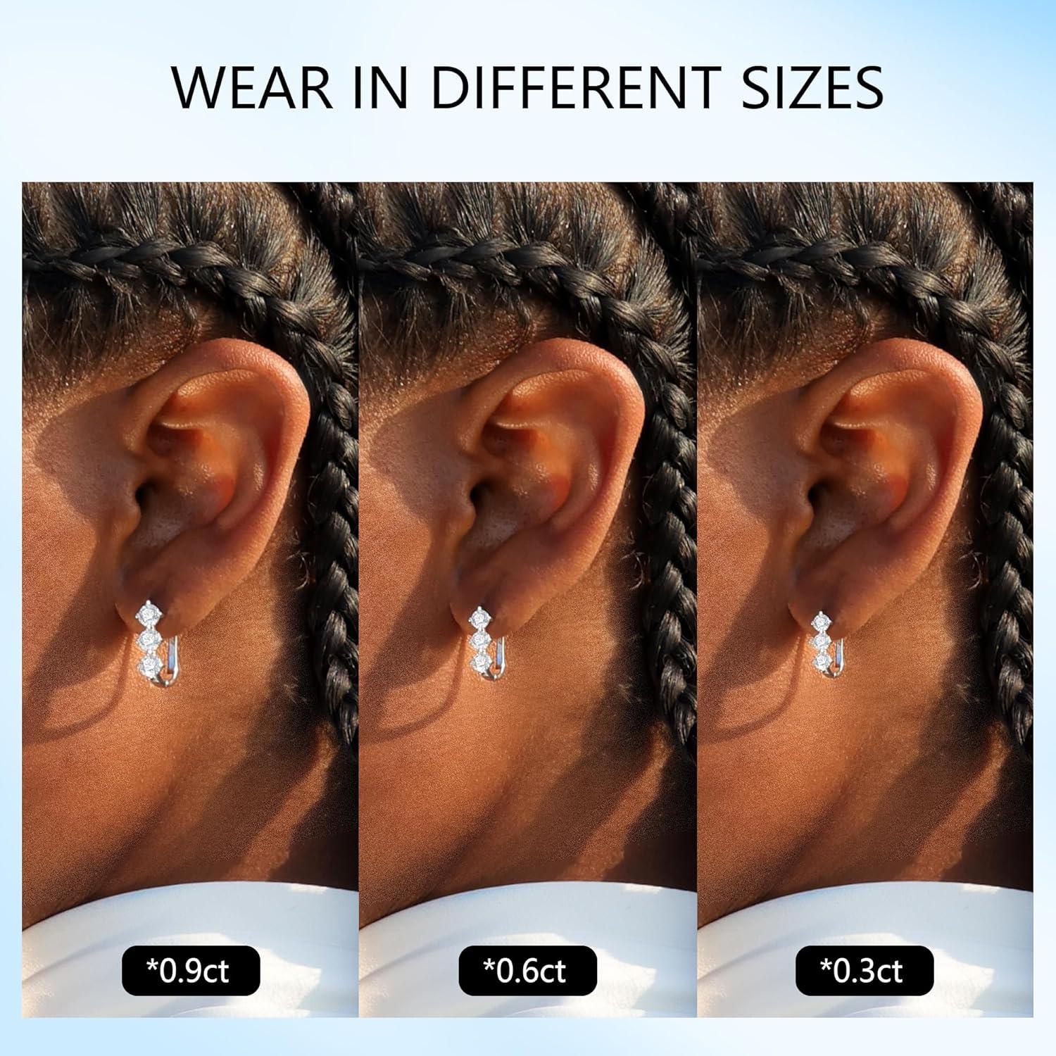 Moissanite Hoop Earrings for Women Lab Created 0.6 Carat-1.8 Carat Diamond Huggie Earrings White Gold Plated D Color Round Cut 925 Sterling Silver Earring GRA Certified(0.6*2 carat)
