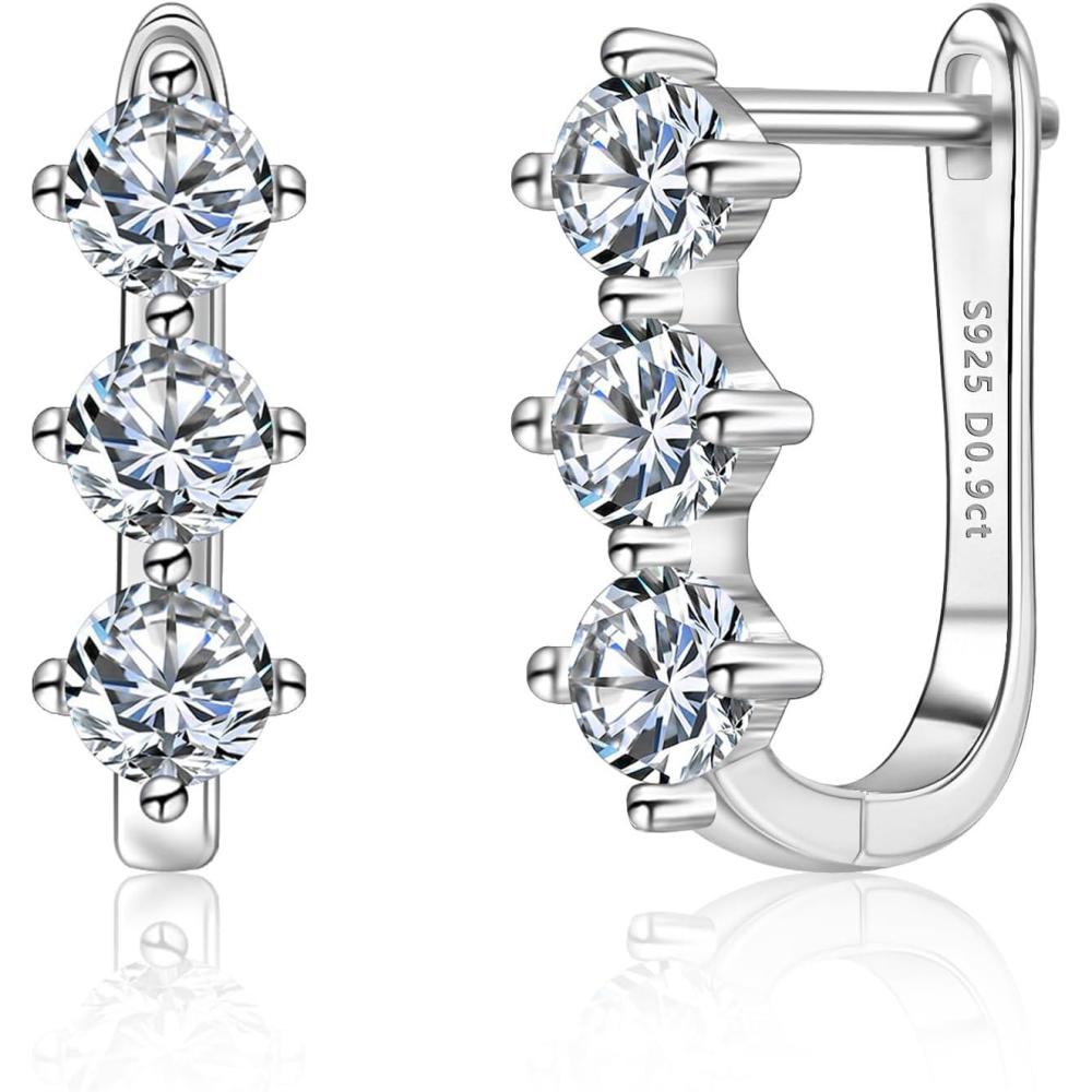 Moissanite Hoop Earrings for Women Lab Created 0.6 Carat-1.8 Carat Diamond Huggie Earrings White Gold Plated D Color Round Cut 925 Sterling Silver Earring GRA Certified(A-0.9*2 carat)