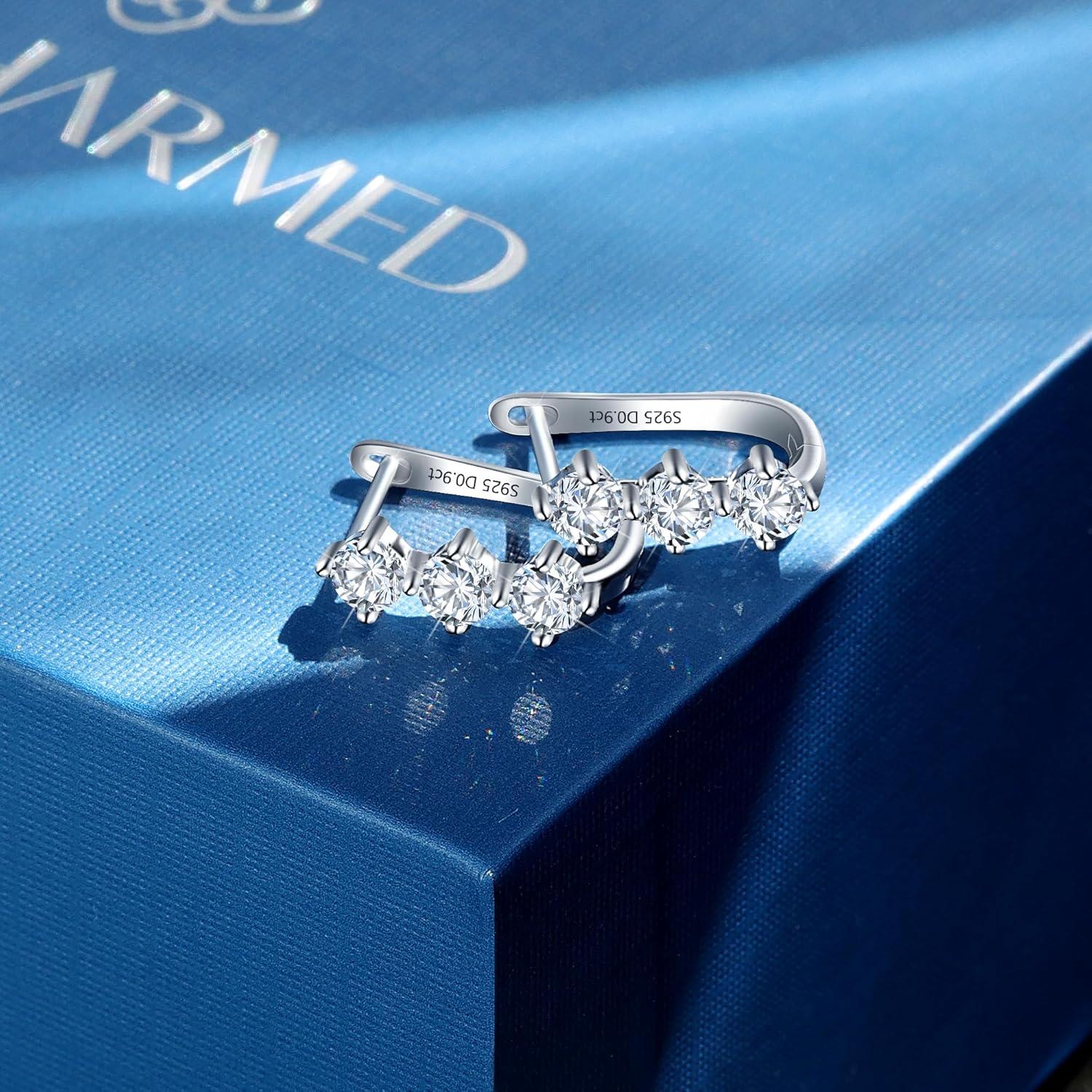 Moissanite Hoop Earrings for Women Lab Created 0.6 Carat-1.8 Carat Diamond Huggie Earrings White Gold Plated D Color Round Cut 925 Sterling Silver Earring GRA Certified(A-0.9*2 carat)