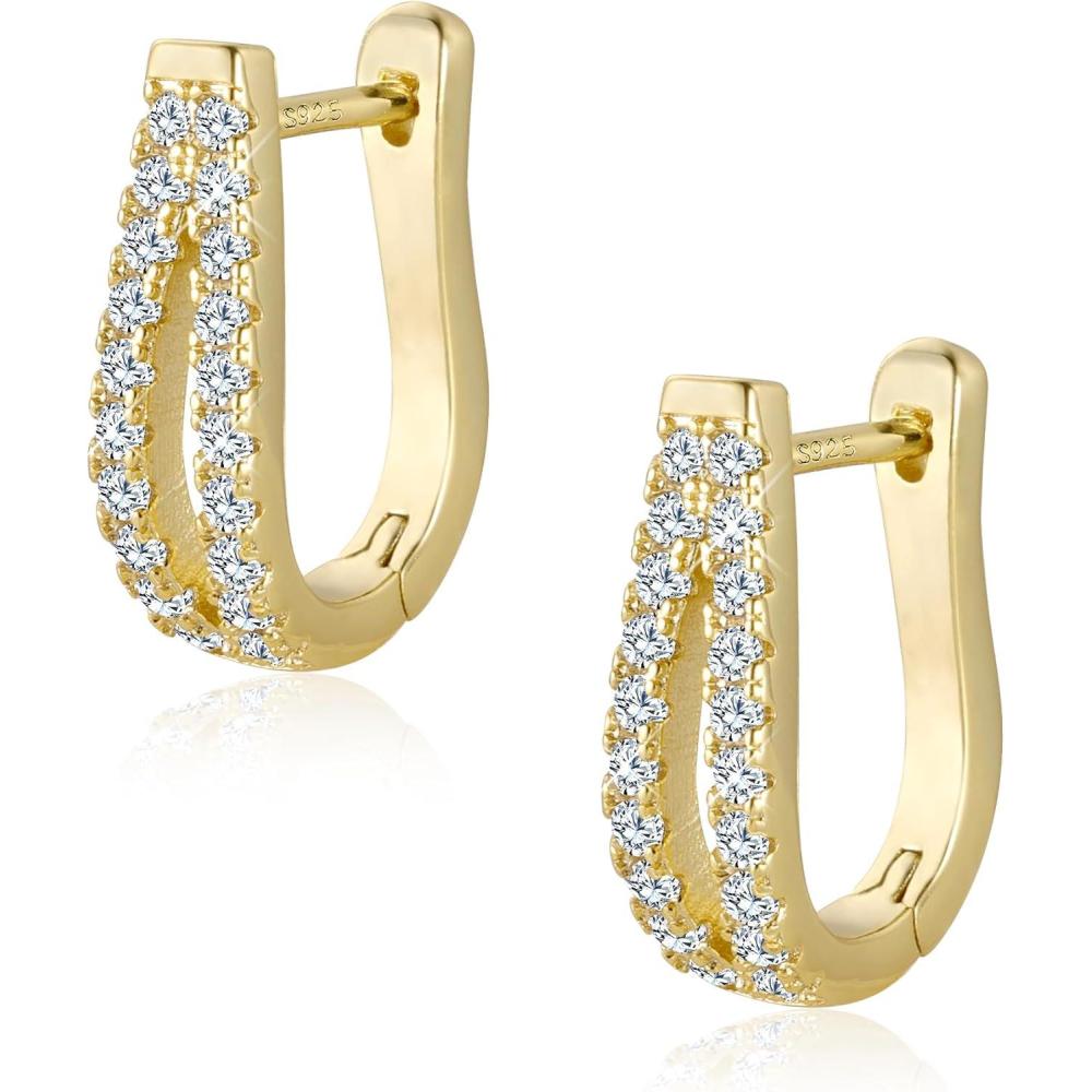 Lancharmed Small Open Hoop Earrings for Women Hypoallergenic Sterling Silver Hoops Open Hoop Earrings(B-14K Gold)