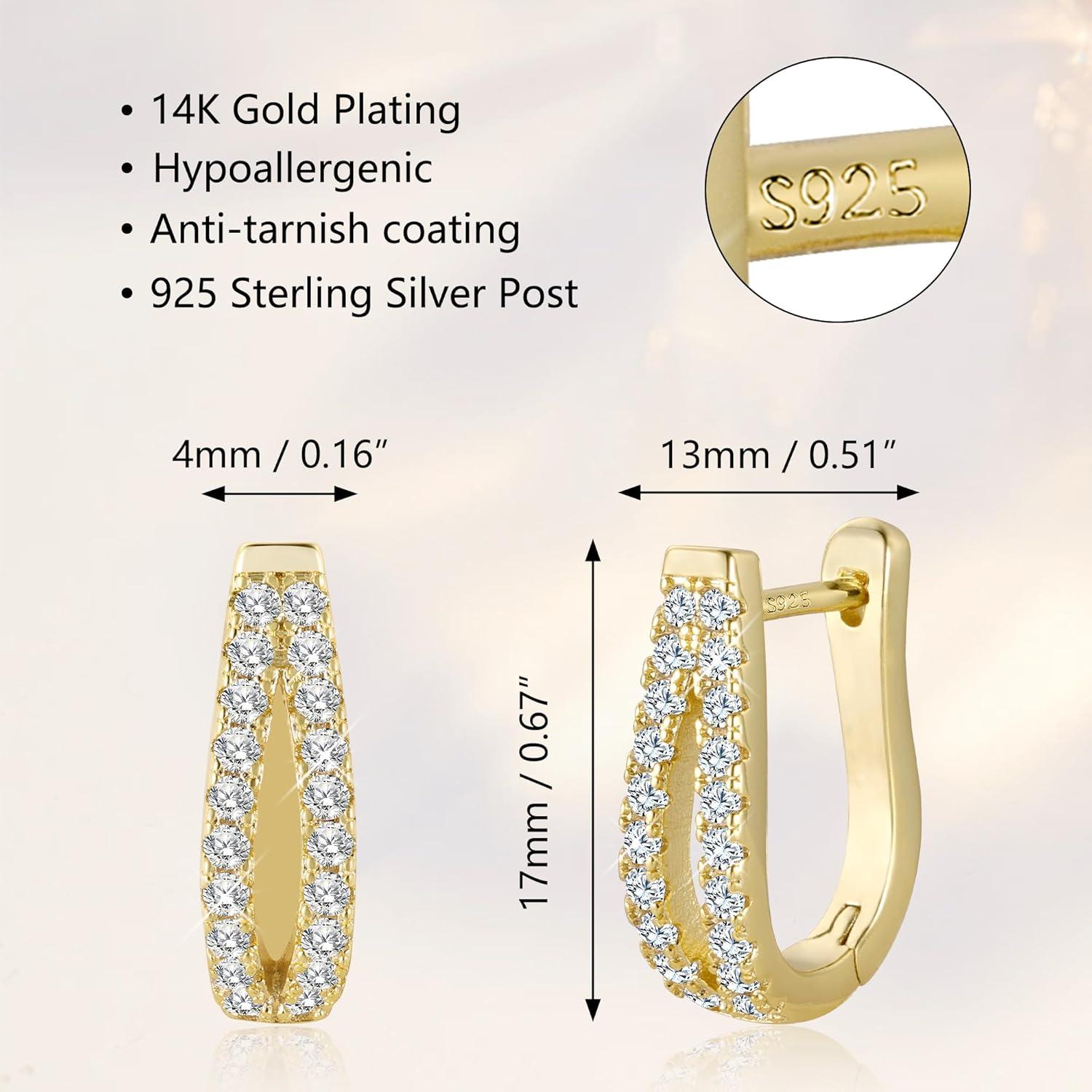 Lancharmed Small Open Hoop Earrings for Women Hypoallergenic Sterling Silver Hoops Open Hoop Earrings(B-14K Gold)