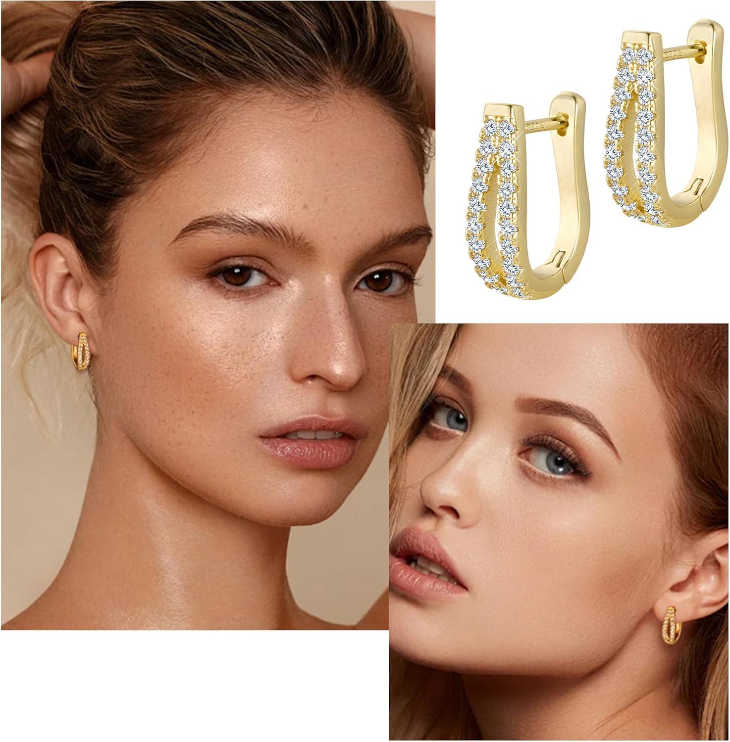 Lancharmed Small Open Hoop Earrings for Women Hypoallergenic Sterling Silver Hoops Open Hoop Earrings(B-14K Gold)