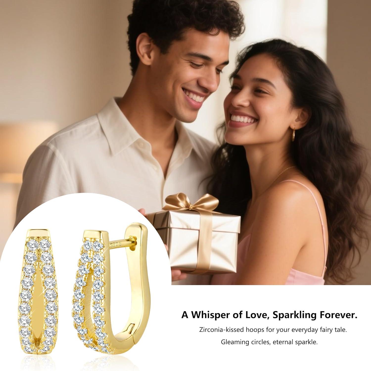 Lancharmed Small Open Hoop Earrings for Women Hypoallergenic Sterling Silver Hoops Open Hoop Earrings(B-14K Gold)